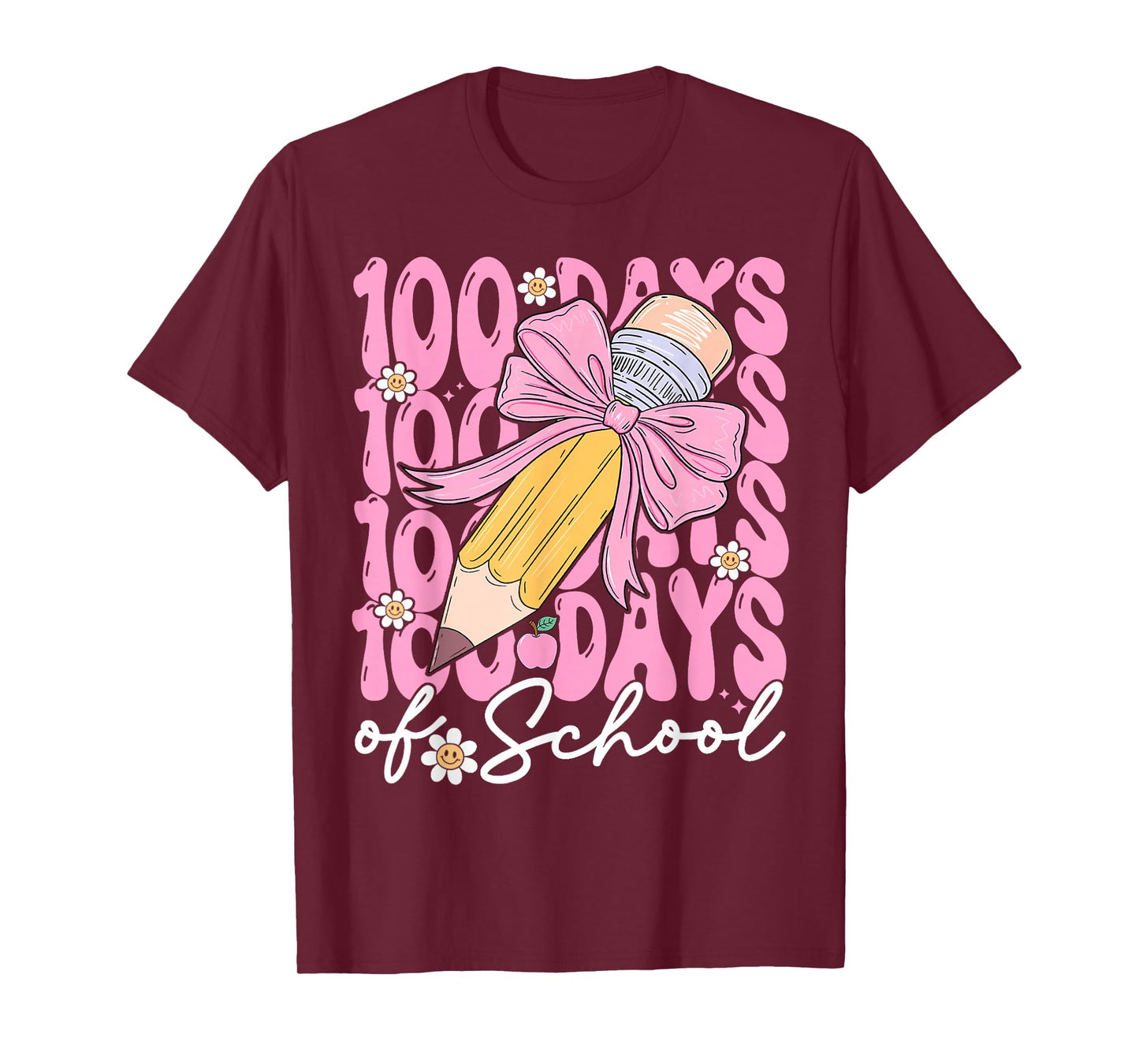 100th Day of School 100 Days Smarter Coquette Bow Kids Girls T-Shirt