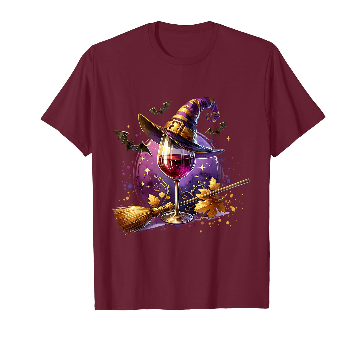 Halloween Witch Hat Wine Glass Cute Wine Lover Halloween T-Shirt
