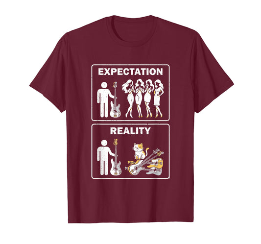 Expectation Reality Bass Guitar Cat Dad Musician Meme T-Shirt