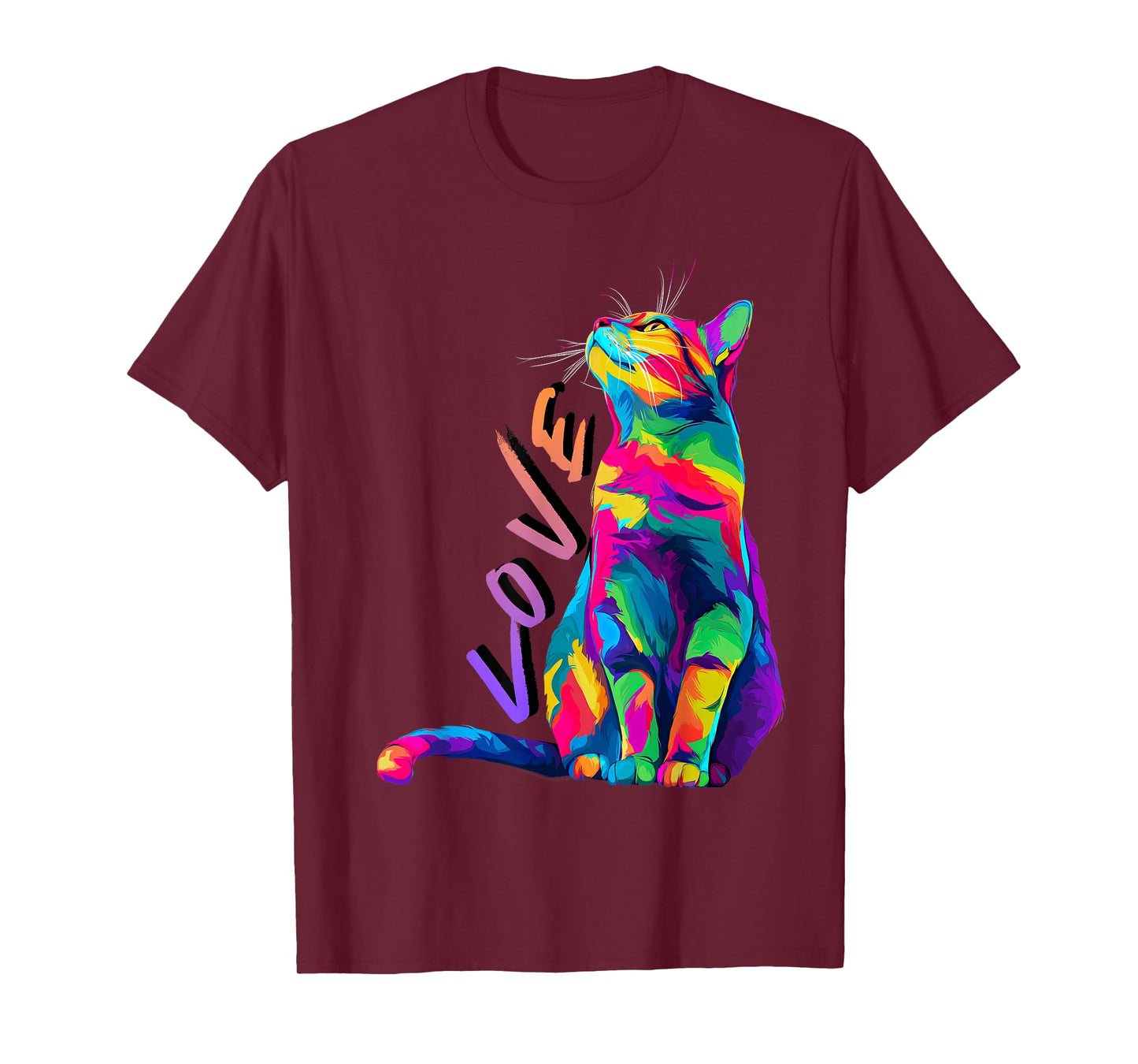 Colorful Rainbow Cat Love Art Cute Vibrant Feline Design T-Shirt