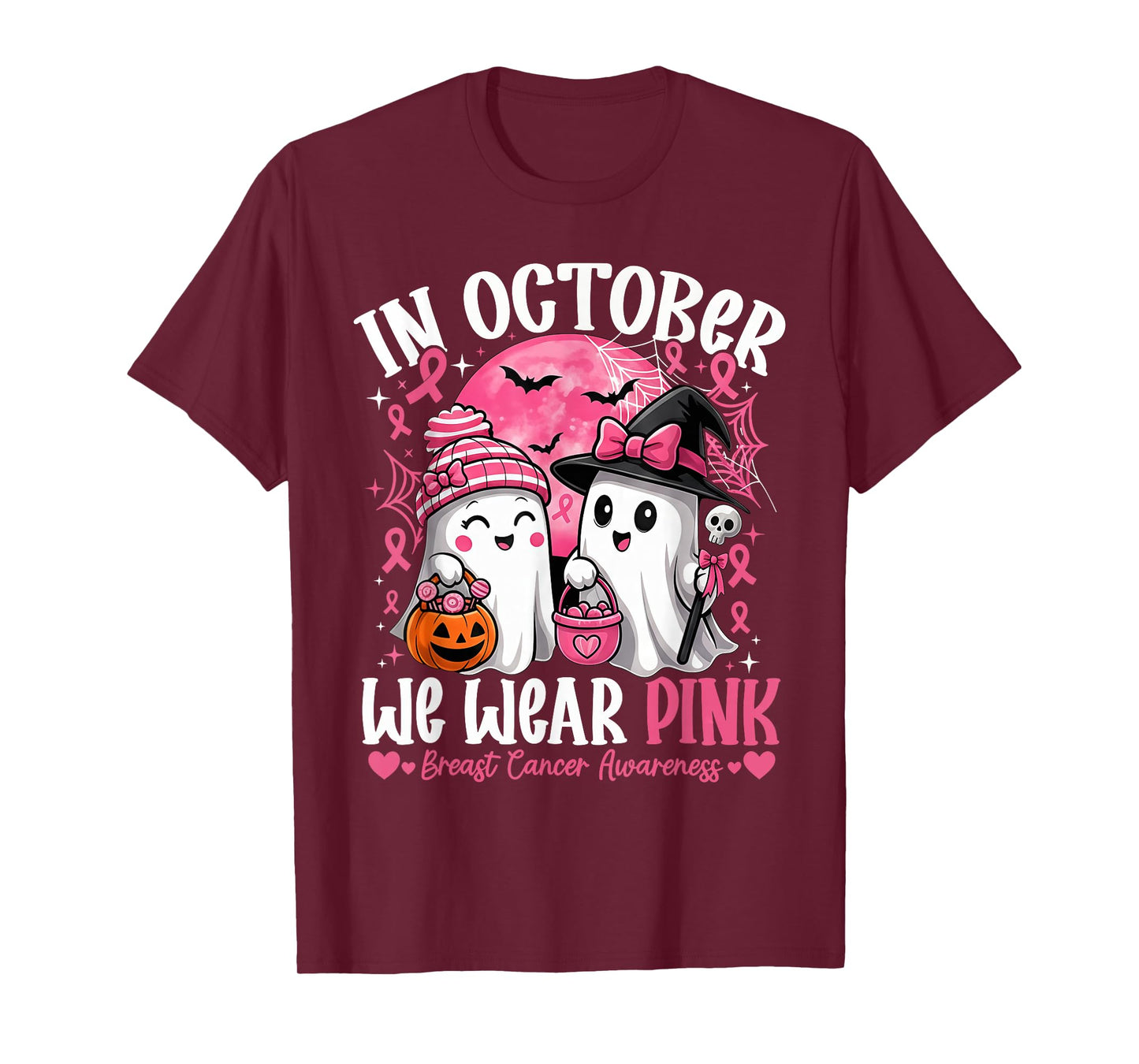 in October We Wear Pink Shirt Ghost Breast Cancer Awareness T-Shirt