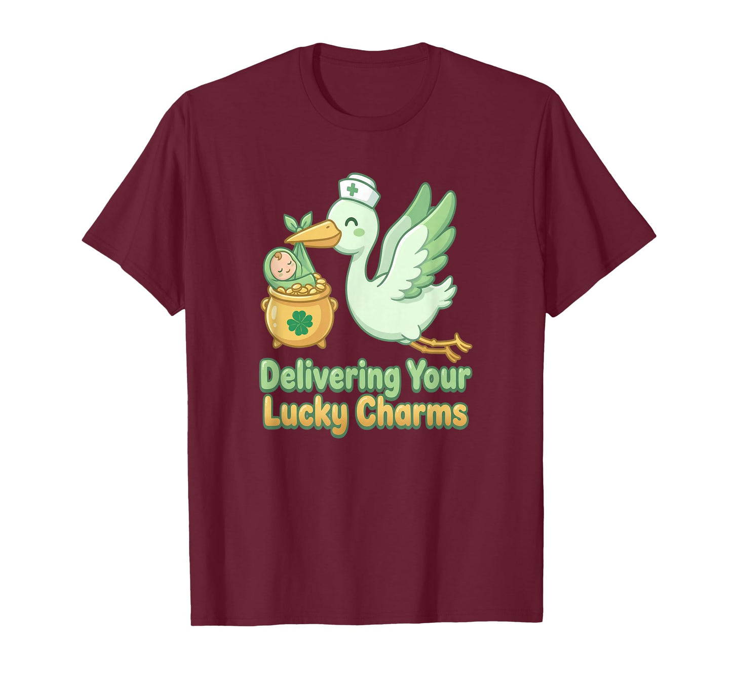 St Patricks Day Labor Delivery Nurse Stork Delivering Lucky T-Shirt