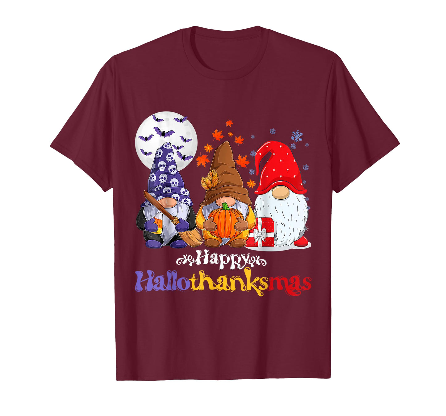 Happy Hallothanksmas Gnomes Lover Halloween Merry Christmas T-Shirt