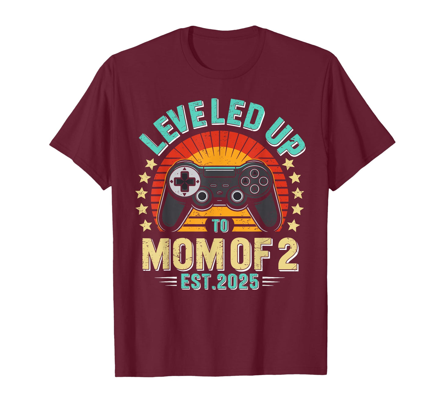funny Leveled Up to Mom of 2 Mother's Day retro vintage Tee T-Shirt