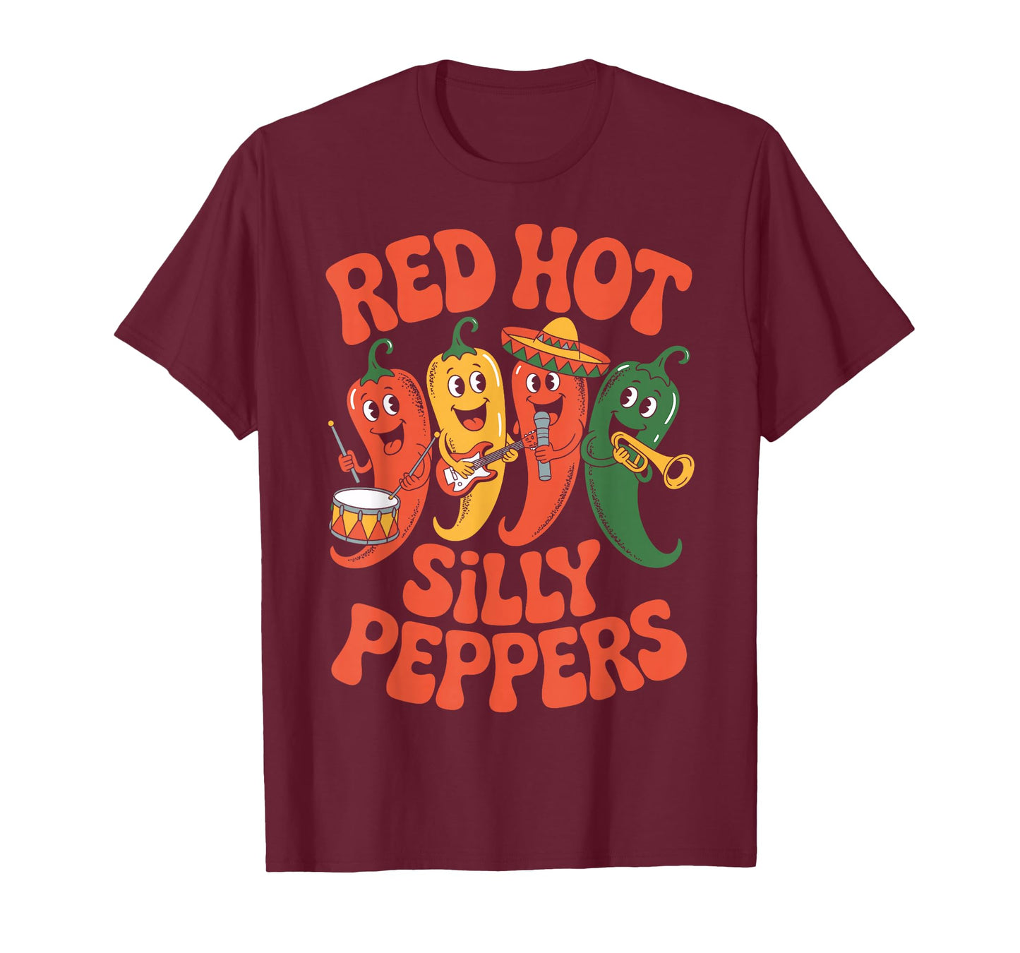 Red Hot Silly Peppers Funny Chili Band Cartoon Retro T-Shirt