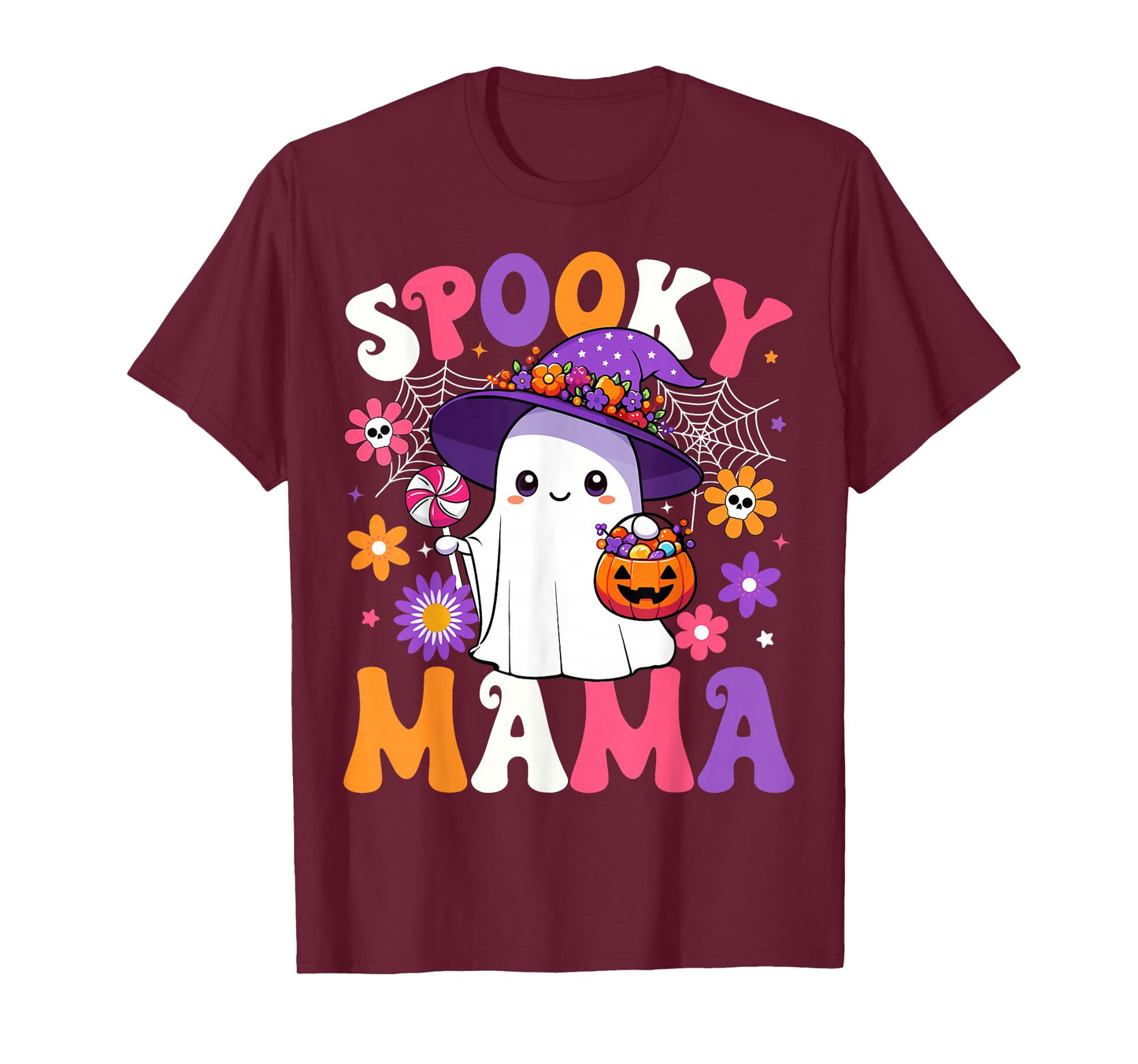 Groovy Spooky Mama Halloween Ghost Pumpkin Halloween Mom T-Shirt