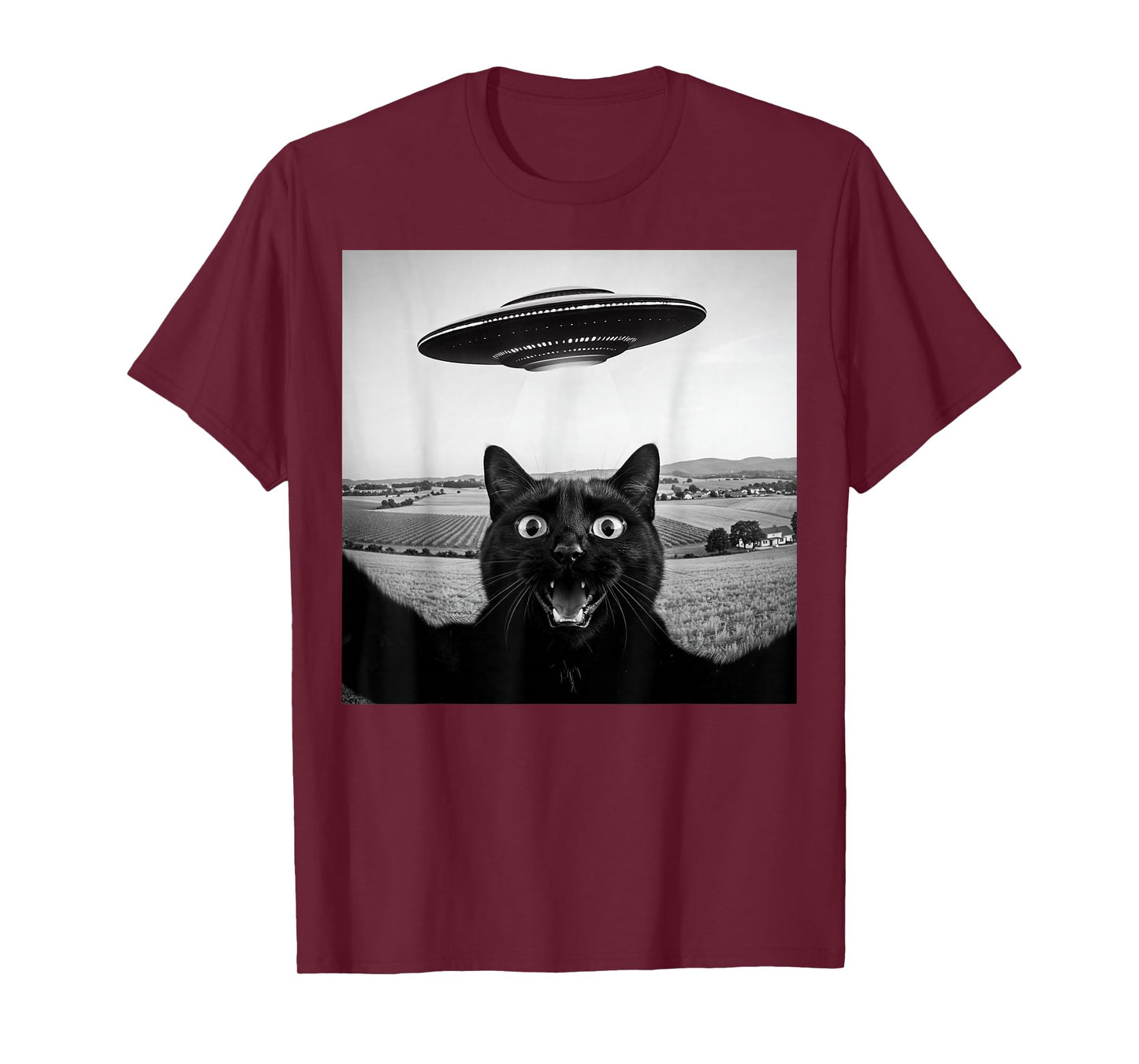 Black Cat Selfie UFO Alien Funny Gifts For Men Women Kids T-Shirt