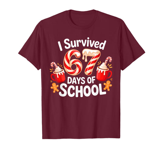 I Survived 67 Days of School Christmas Candy Cane Six Seven T-Shirt