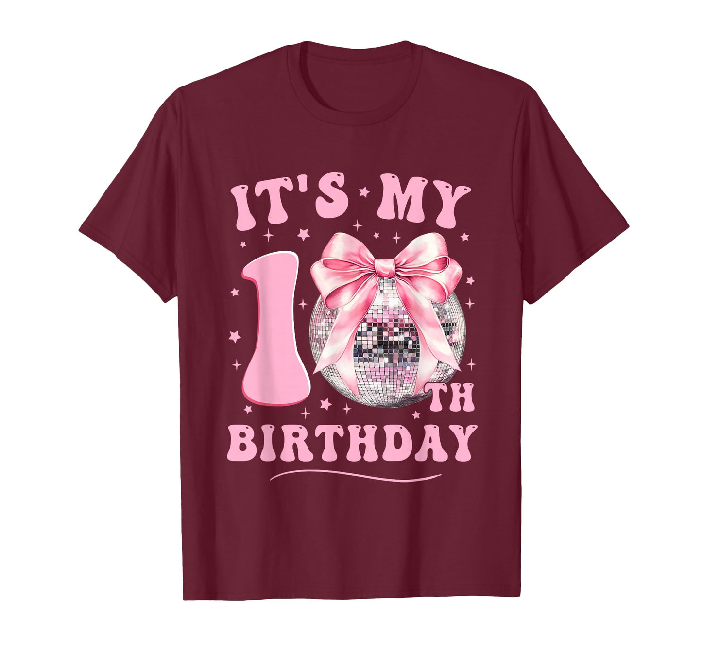 It's My 10th Birthday Coquette Bow Disco Ball 10 Years Old T-Shirt