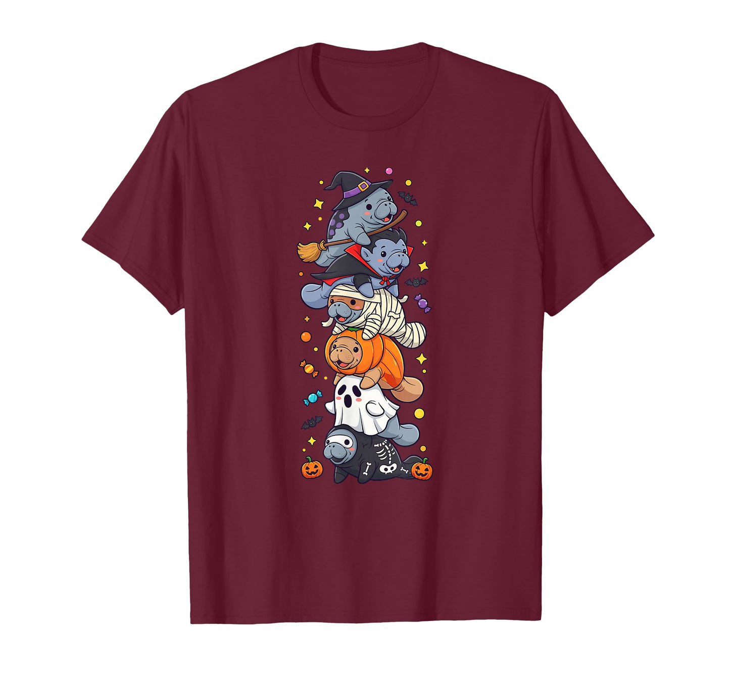 Funny Manatee Witch Vampire Ghost Halloween Kids Mens Womens T-Shirt
