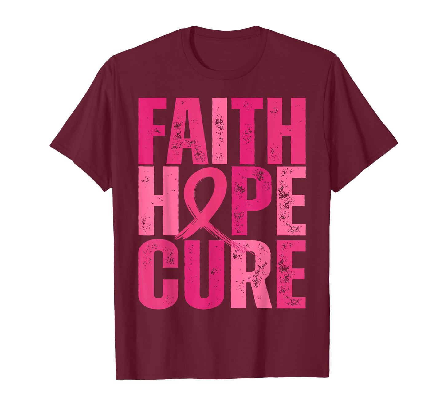 Retro Faith Hope Cure Pink Ribbon Breast Cancer Awareness T-Shirt