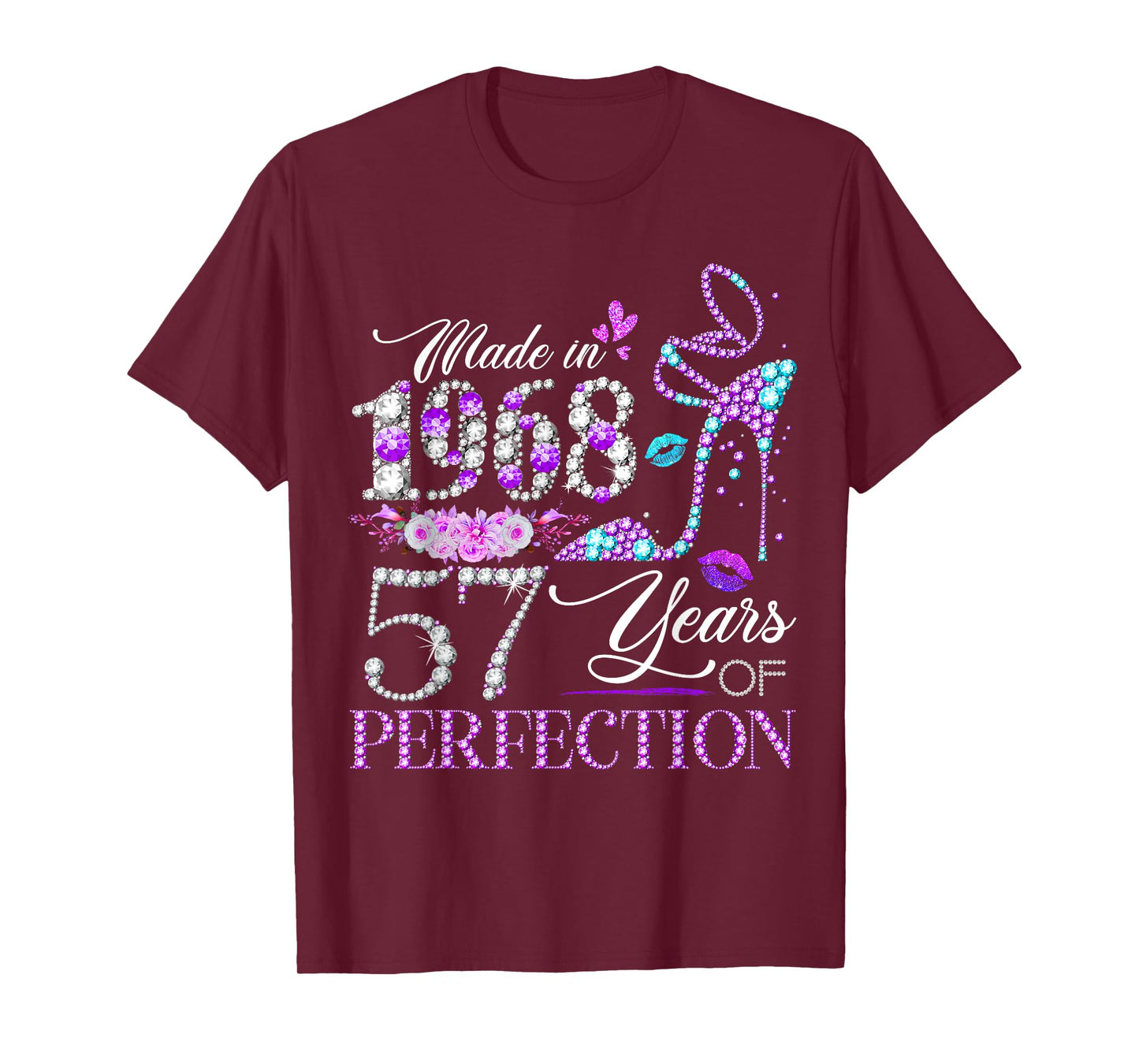 57th Birthday Queen Made in 1968 Diamond 57 Years Old Floral T-Shirt