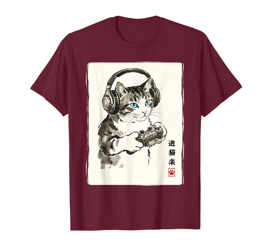 Cat Japanese Video Games Men Women Kids Funny Gamer T-Shirt