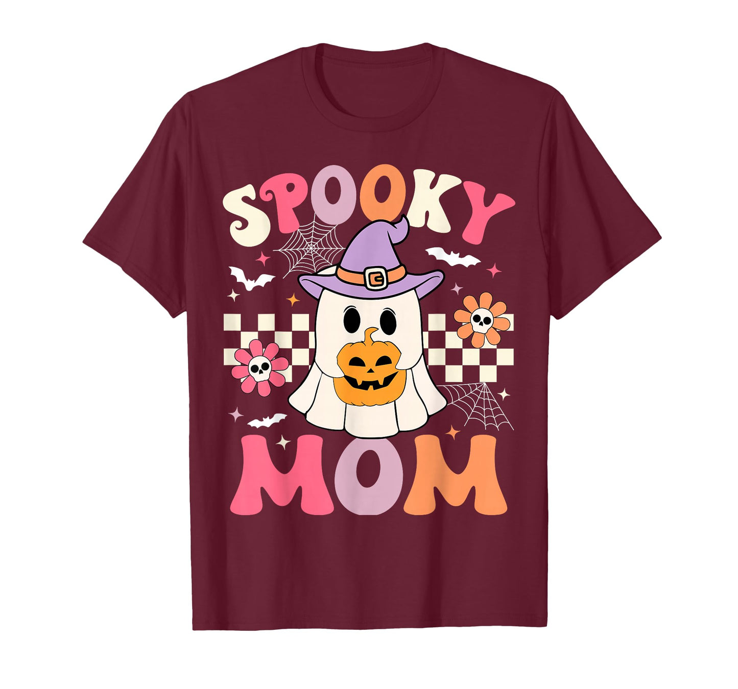 Groovy Spooky Mom Retro Ghost Holding Pumpkin Halloween T-Shirt