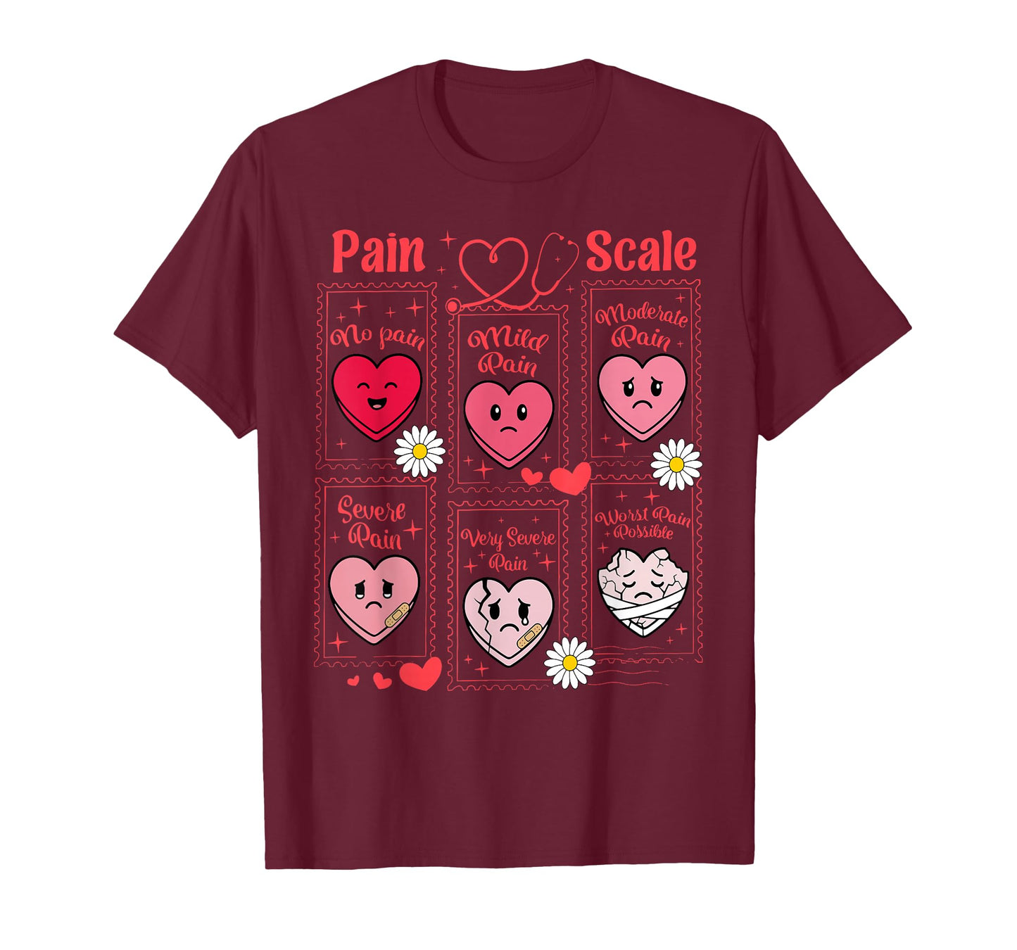 Stamp Pain Scale Heart Candy Trauma Nurse Triage Valentines T-Shirt
