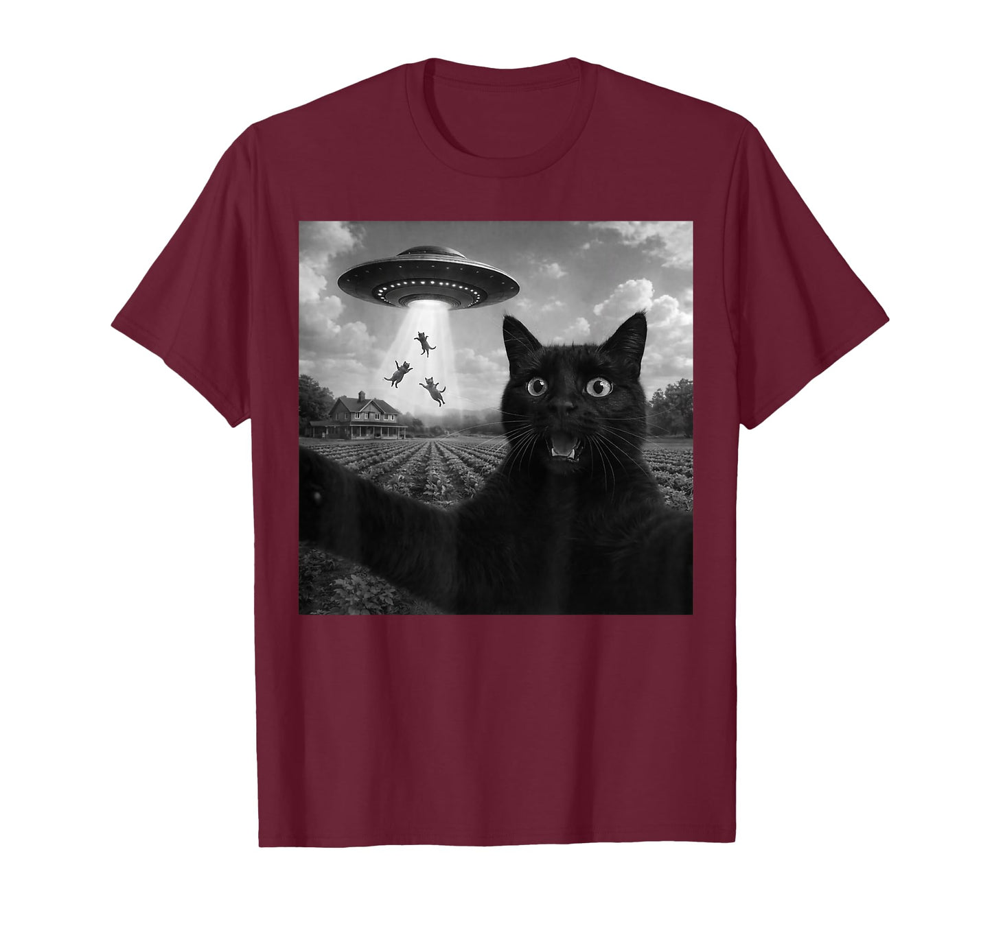Cat Selfie with Alien UFO Funny Cats Gifts Boy Men Women Kid T-Shirt