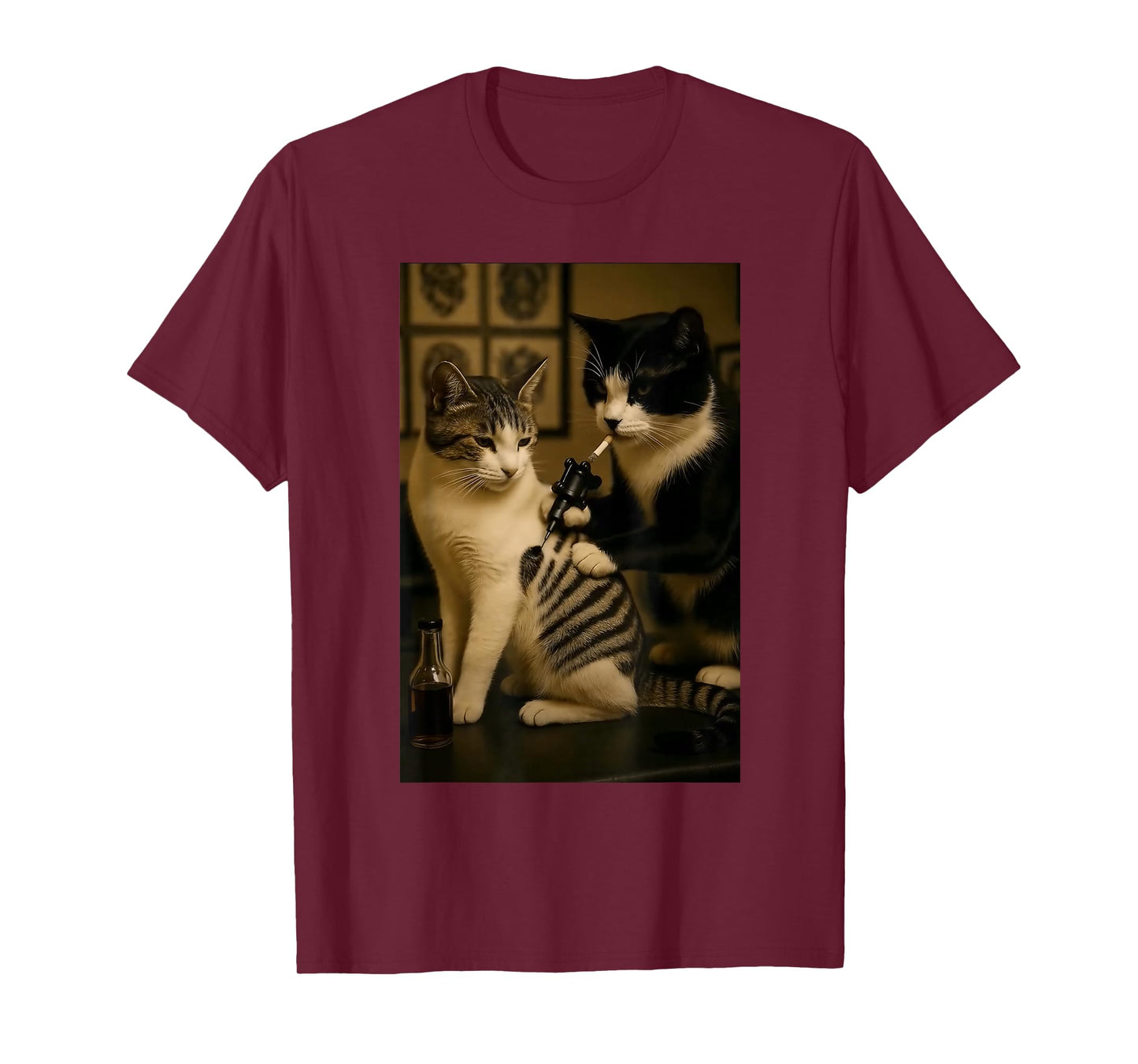 Vintage Cat Smoking Tattoo Inked Kitty Artist Funny Meme T-Shirt