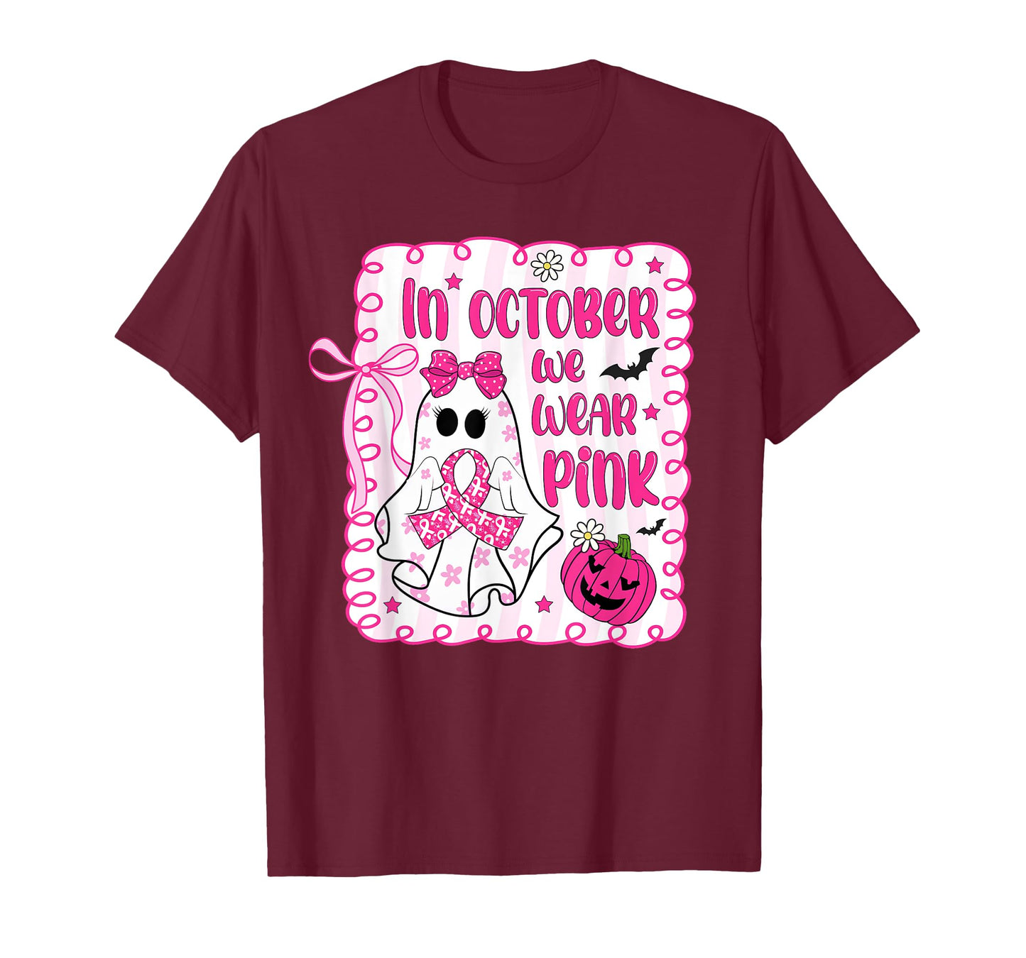 in October We Wear Pink Coquette Breast Cancer Awareness T-Shirt