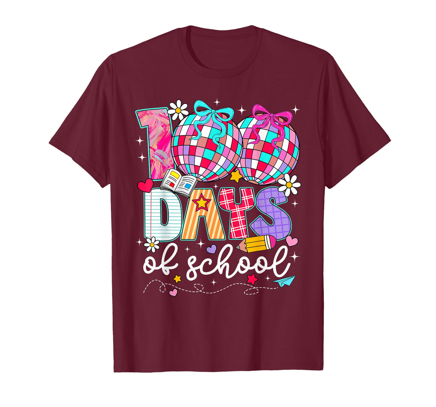 100 Days of School Disco Ball Coquette Bow Girl Kid Teacher T-Shirt