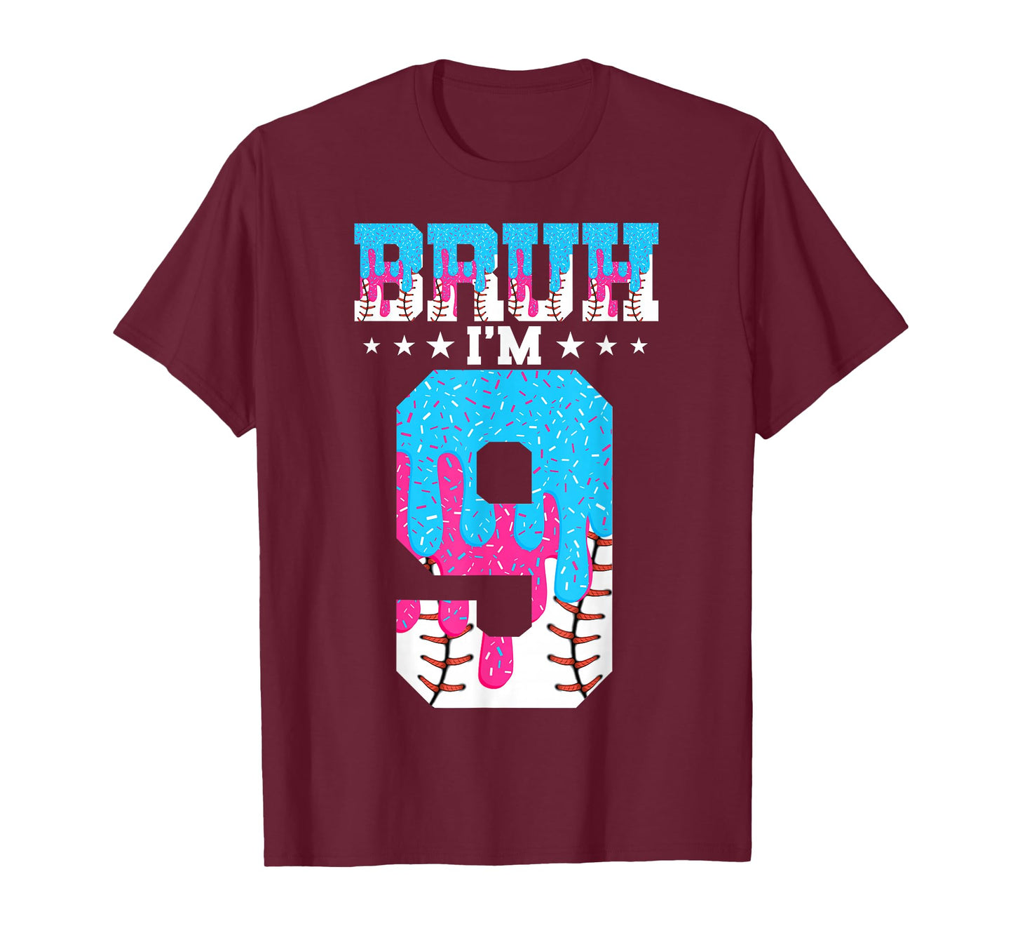 Bruh 9th Birthday Boy Baseball Ice Cream Drip 9 Year Old Boy T-Shirt
