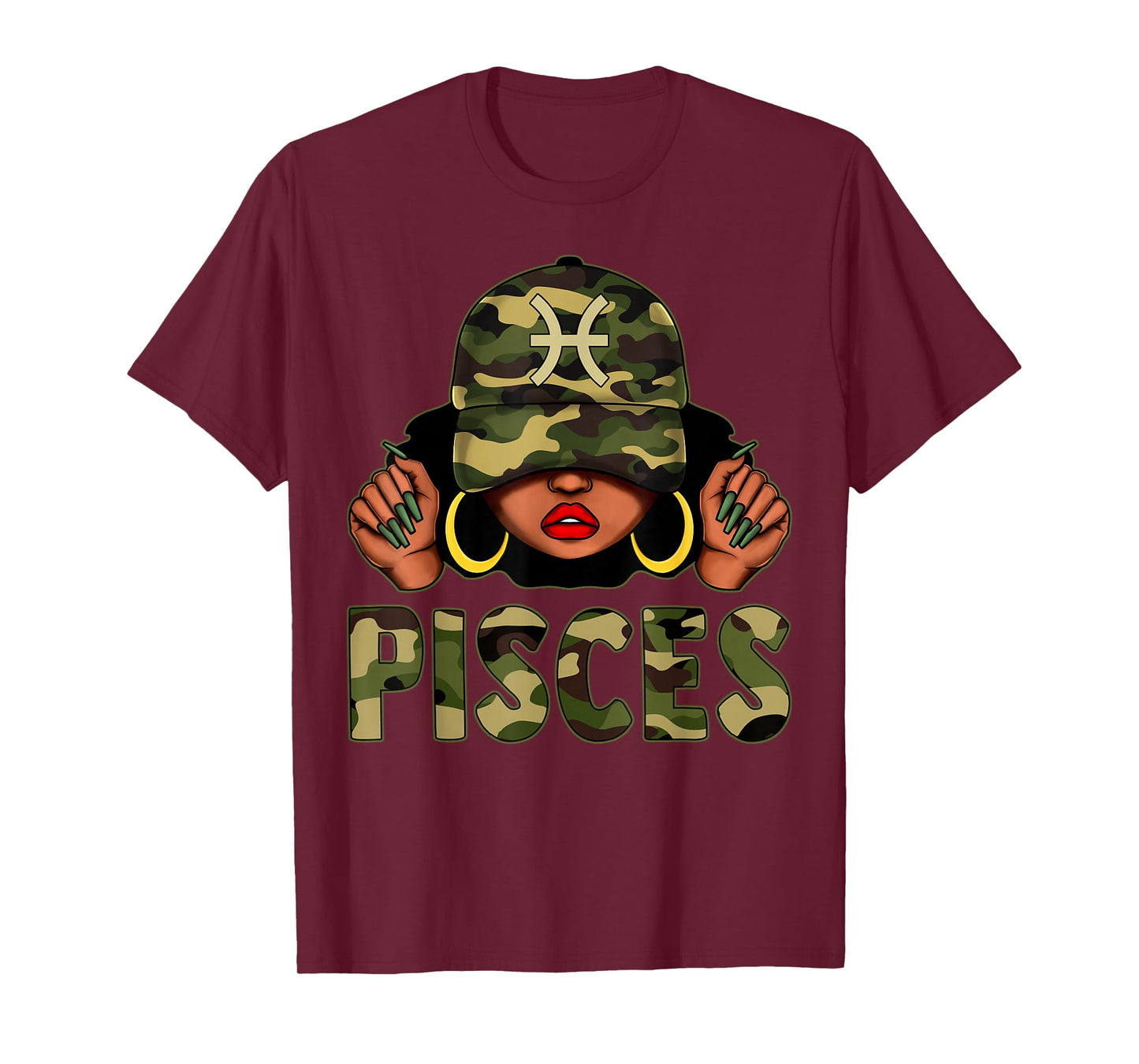 Pisces Queen Black Women Cap Hat Camo Afro Girl Zodiac T-Shirt
