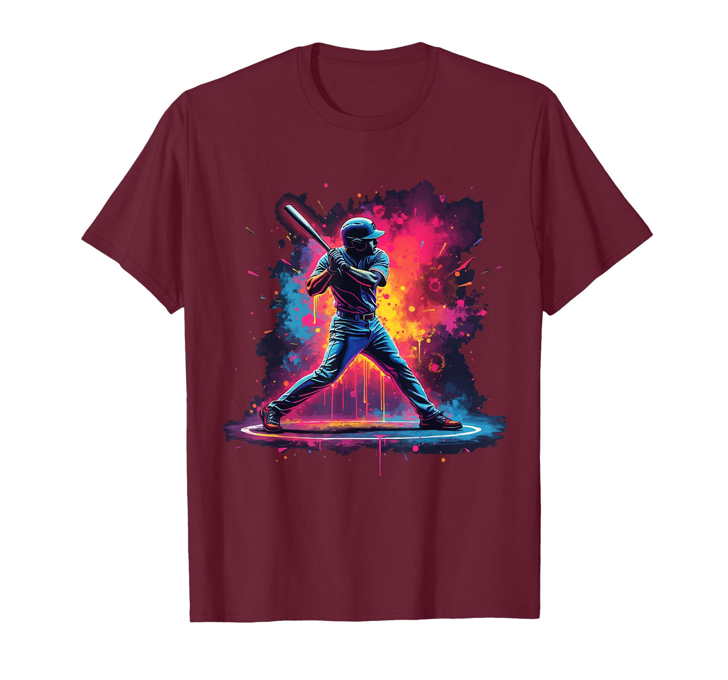 Baseball Batter Art with Retro Sunset and Palm Tree T-Shirt