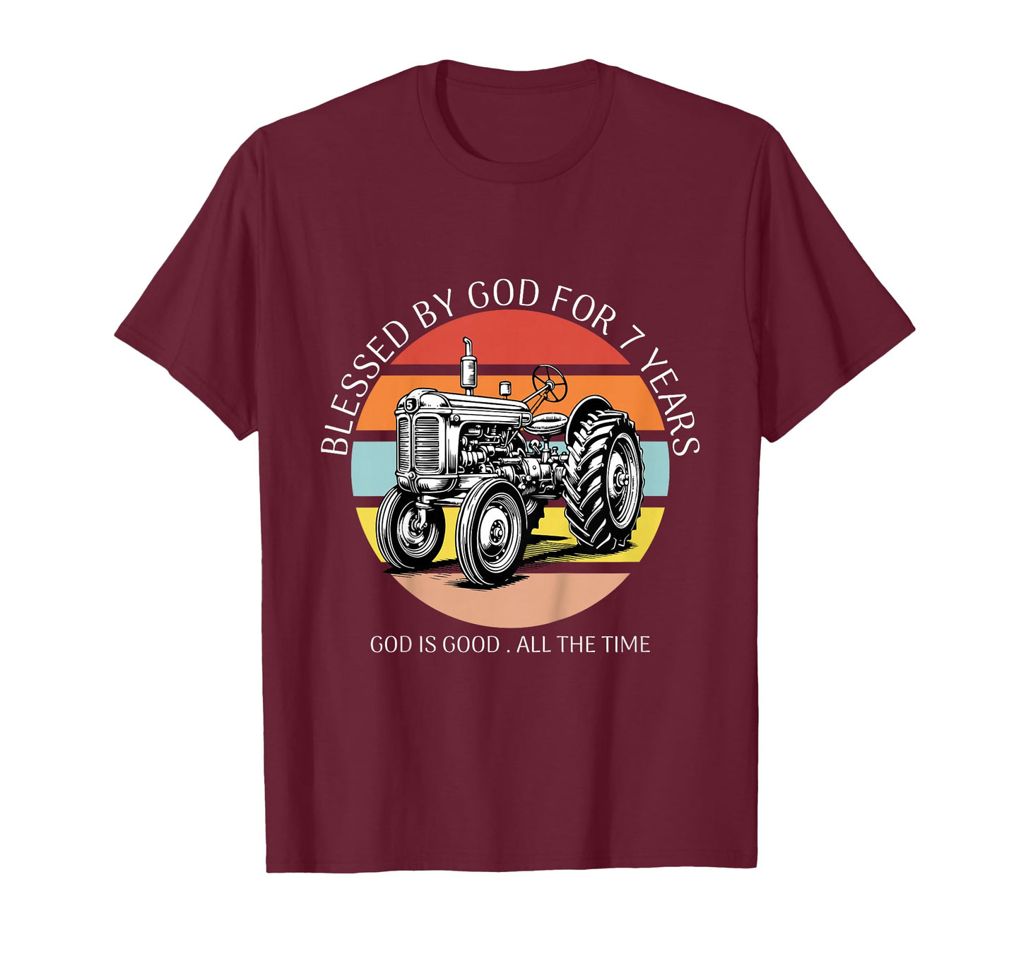 Kids Blessed by God for 7 Years Old Farm Tractor 7th Birthday T-Shirt