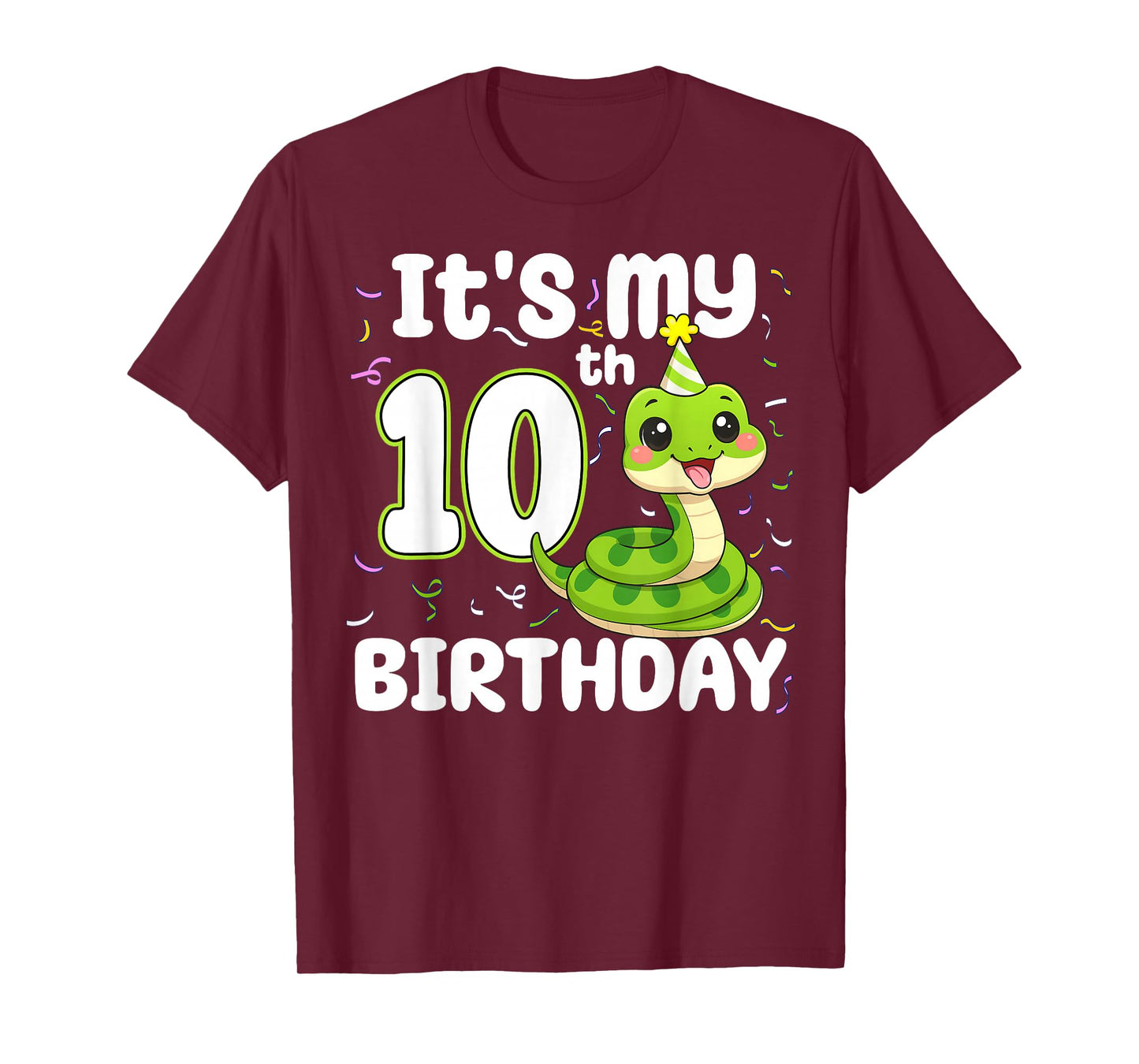 10th Birthday Snake Lover Ten 10 Years Old Birthday Boy Girl T-Shirt