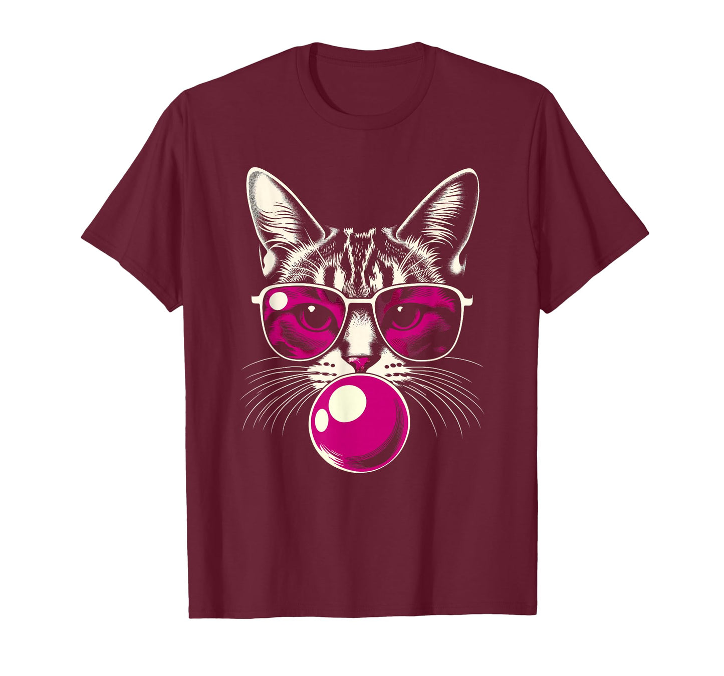 Cat in Pink Glasses Pink Bubble Men Women Kids Funny Cat T-Shirt