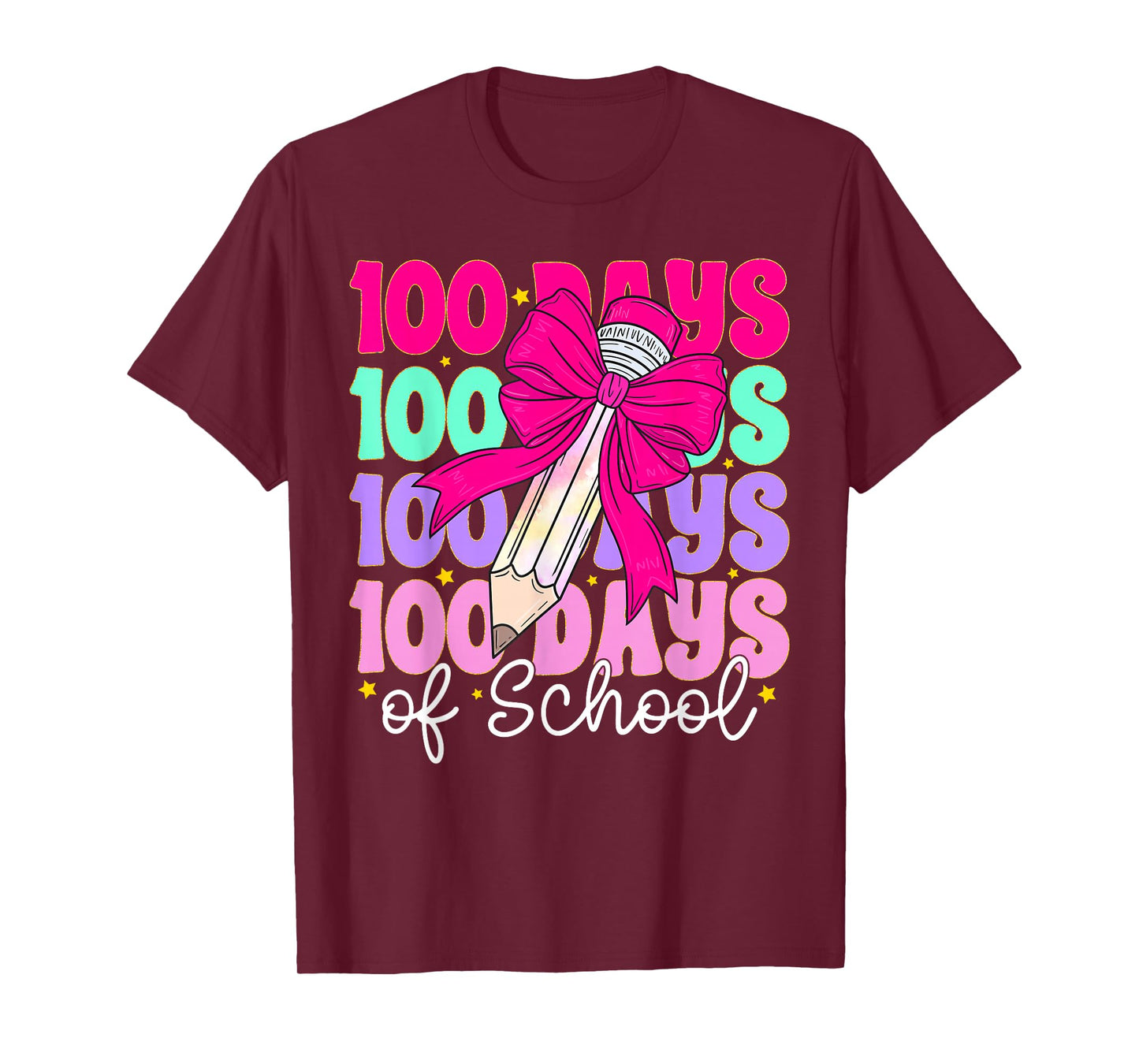 100 Days of School Girls Coquette Bow 100th Day of School T-Shirt