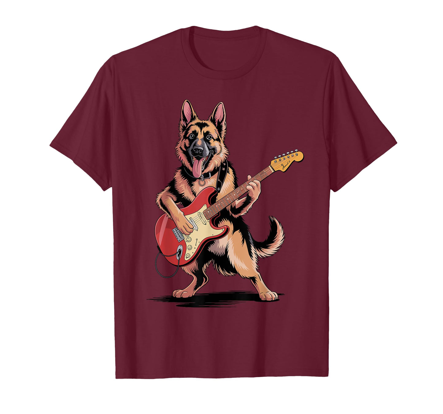 Funny German Shepherd Dog Playing Guitar Cool Dog Music Rock T-Shirt