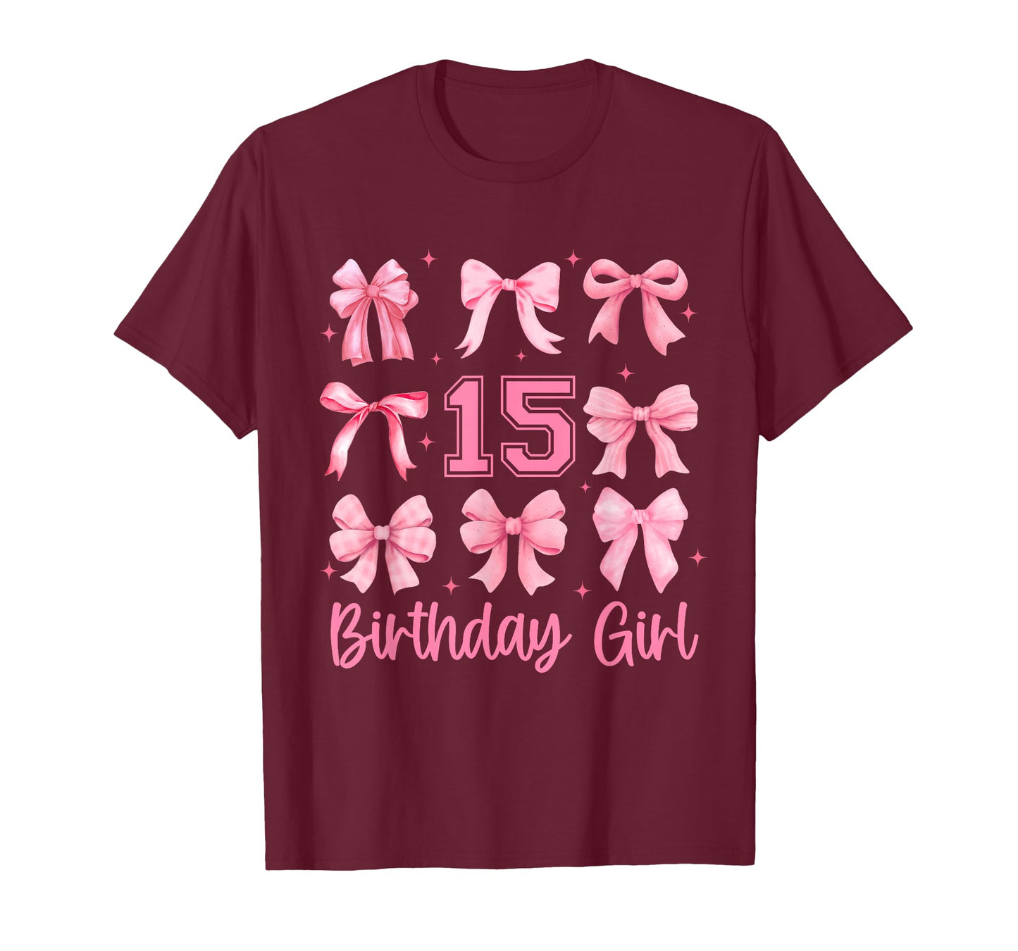 15 Years Old Birthday Girl Pink Bow Girls Kids Cute Birthday T-Shirt