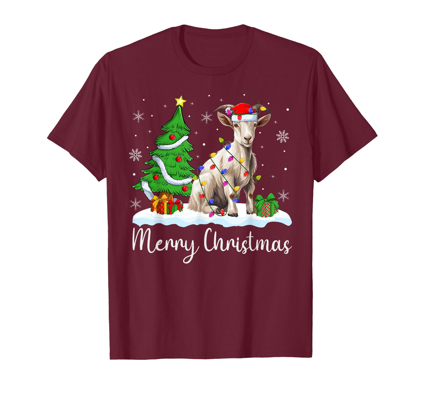 Goat Xmas Lighting Santa Hat Goat Merry Christmas Tree T-Shirt