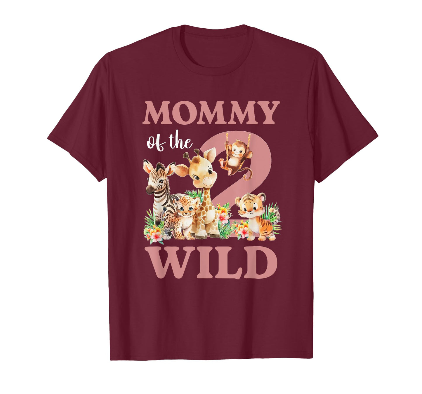 Mommy Of The Two Wild Zoo 2nd Birthday Safari Jungle Animal T-Shirt