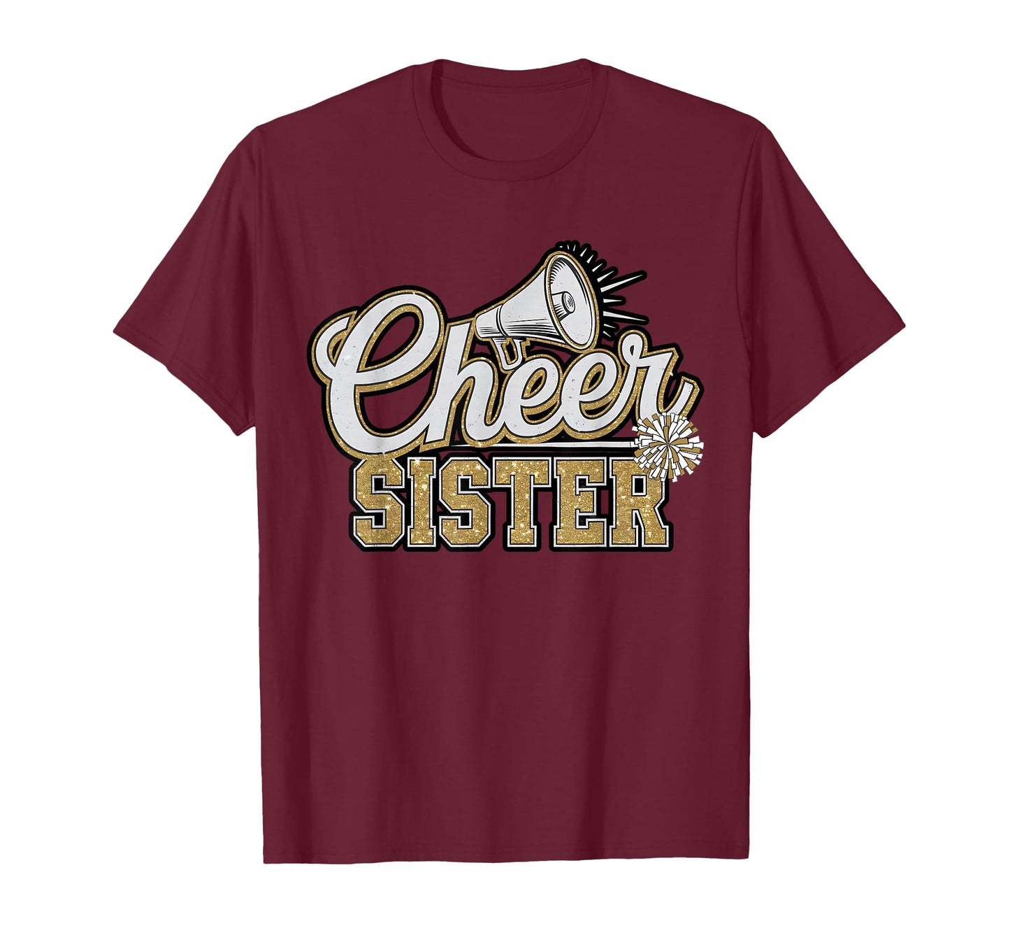 Cute Cheer Sister Black Gold Pom Cheerleader Cheerleading T-Shirt