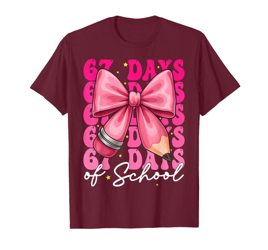 67 Days of School Girls Coquette Bow 67th Day of School T-Shirt