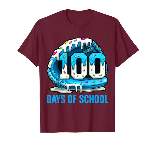 100 Days of School Baseball Drip Ice Cream Kid Boy 100th Day T-Shirt