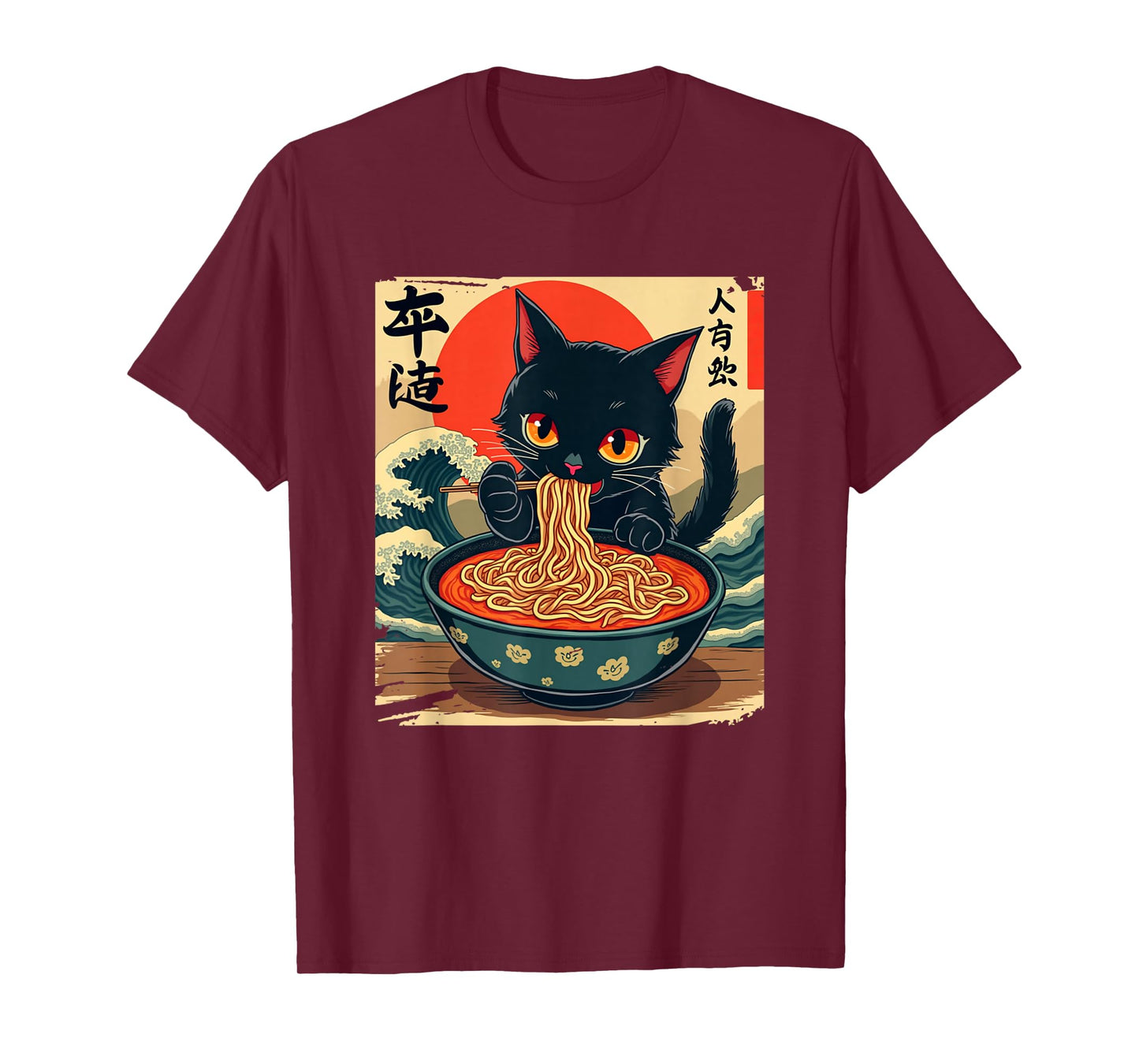 Anime Cat Eating Ramen Japanese Art Graphic Cat T-Shirt