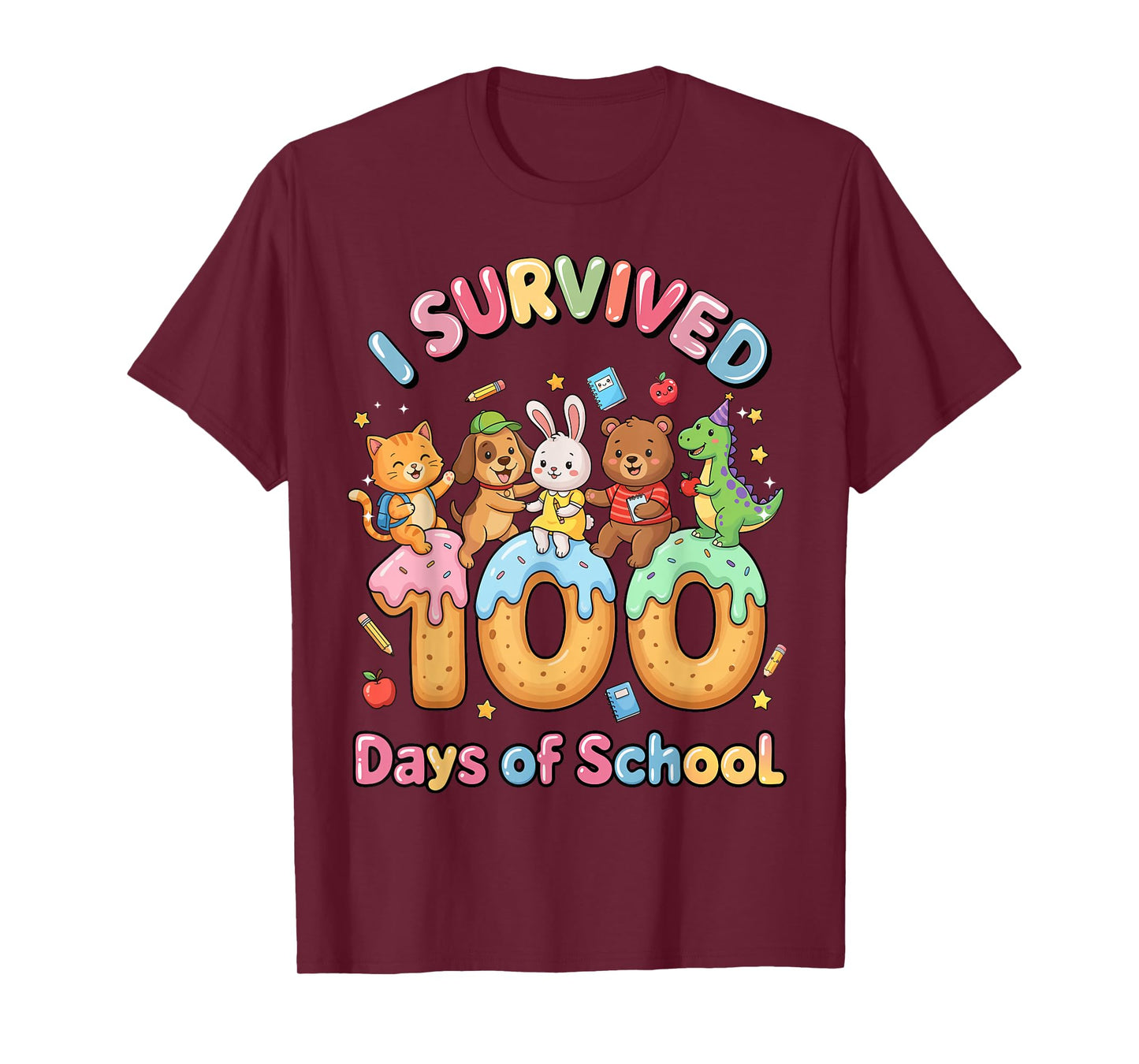 I Survived 100 Days of School Funny Cat Dog Dino Bunny Bear T-Shirt