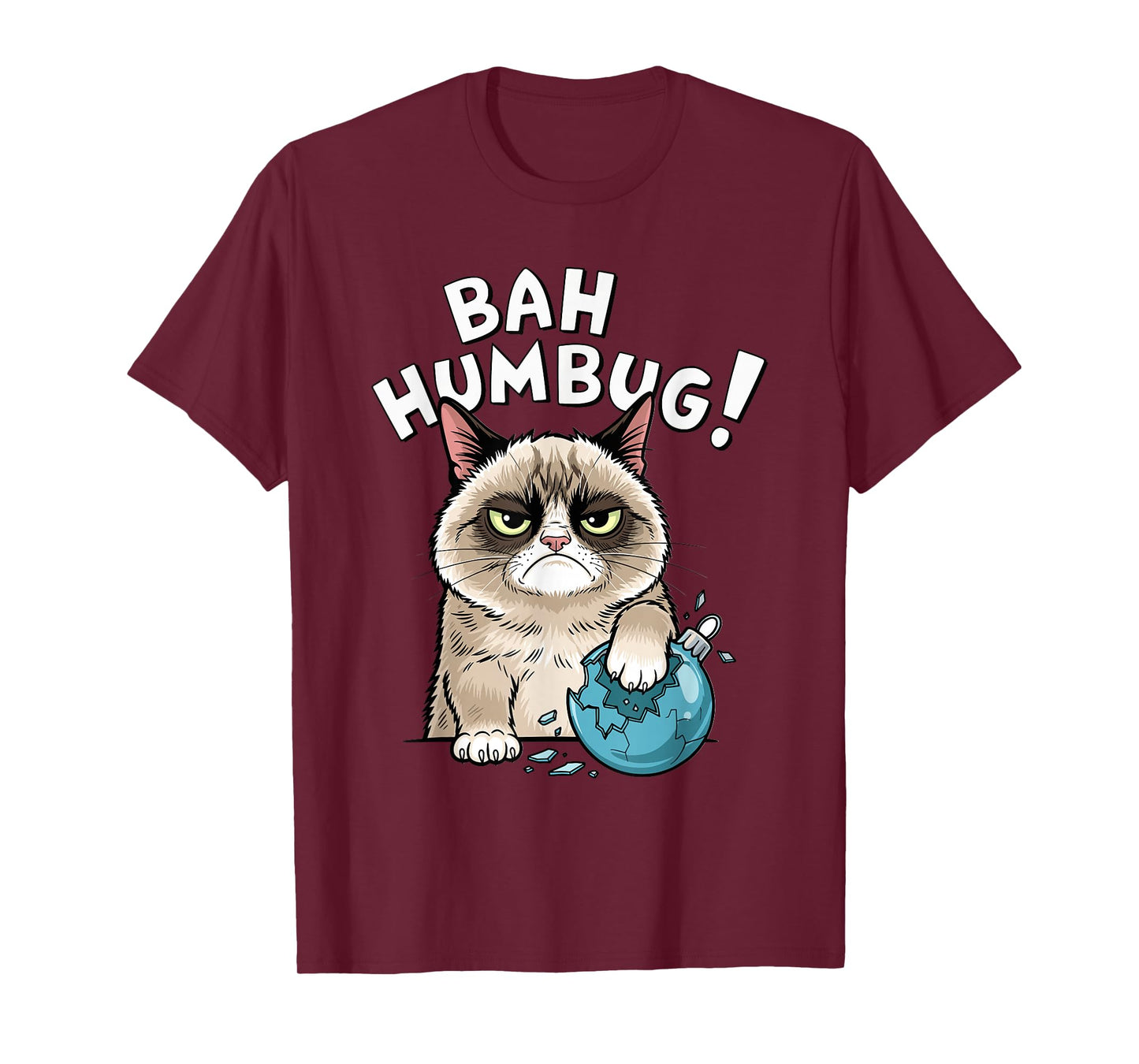 Bah Humbug Funny Bad Cat Christmas Hater Cat Lover Xmas T-Shirt