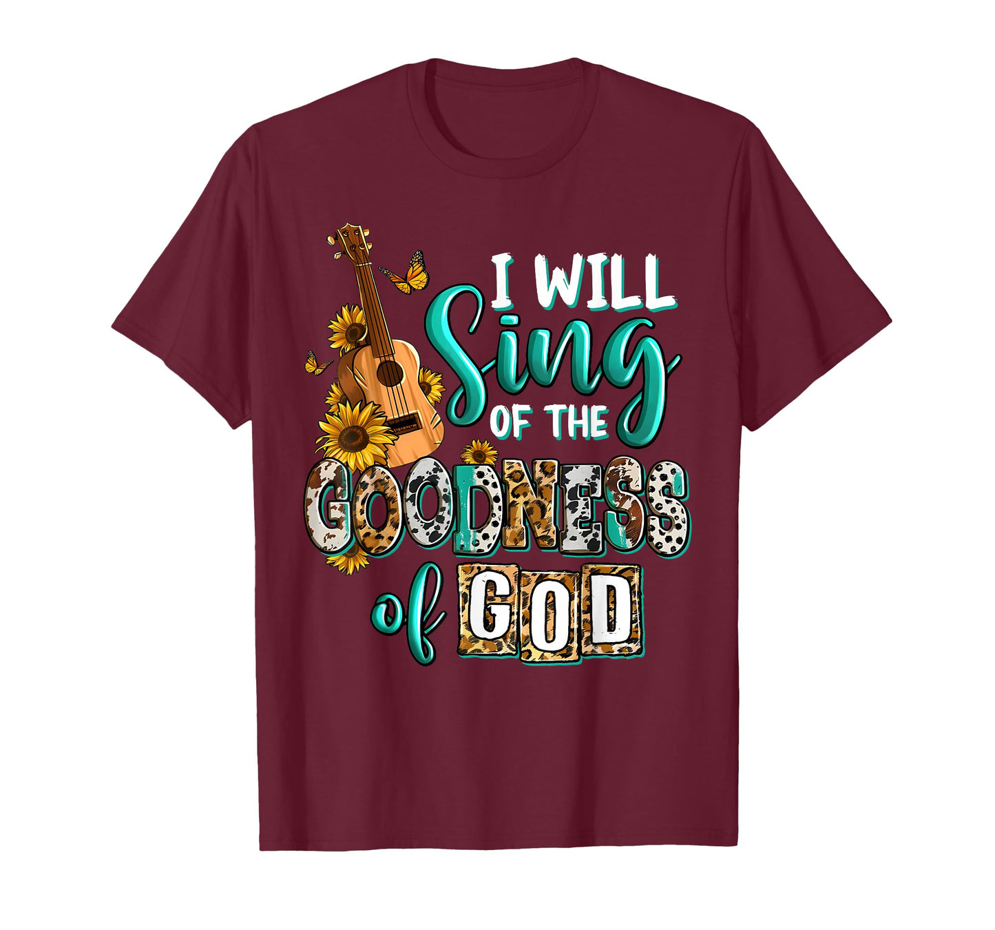 Christian Floral Guitar I Will Sing Of The Goodness Of God T-Shirt