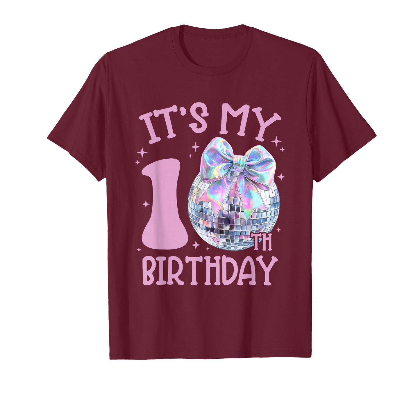 10th Birthday Coquette Bow Disco Ball 10 Year Old Birthday T-Shirt