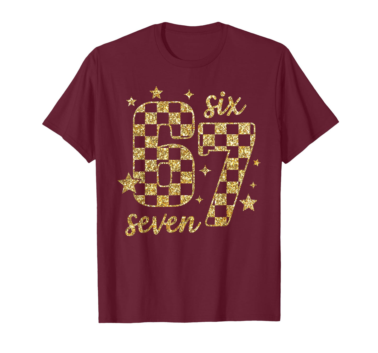 Funny Gold Checkered Six Seven Meme 67 Bling Bling Teacher T-Shirt