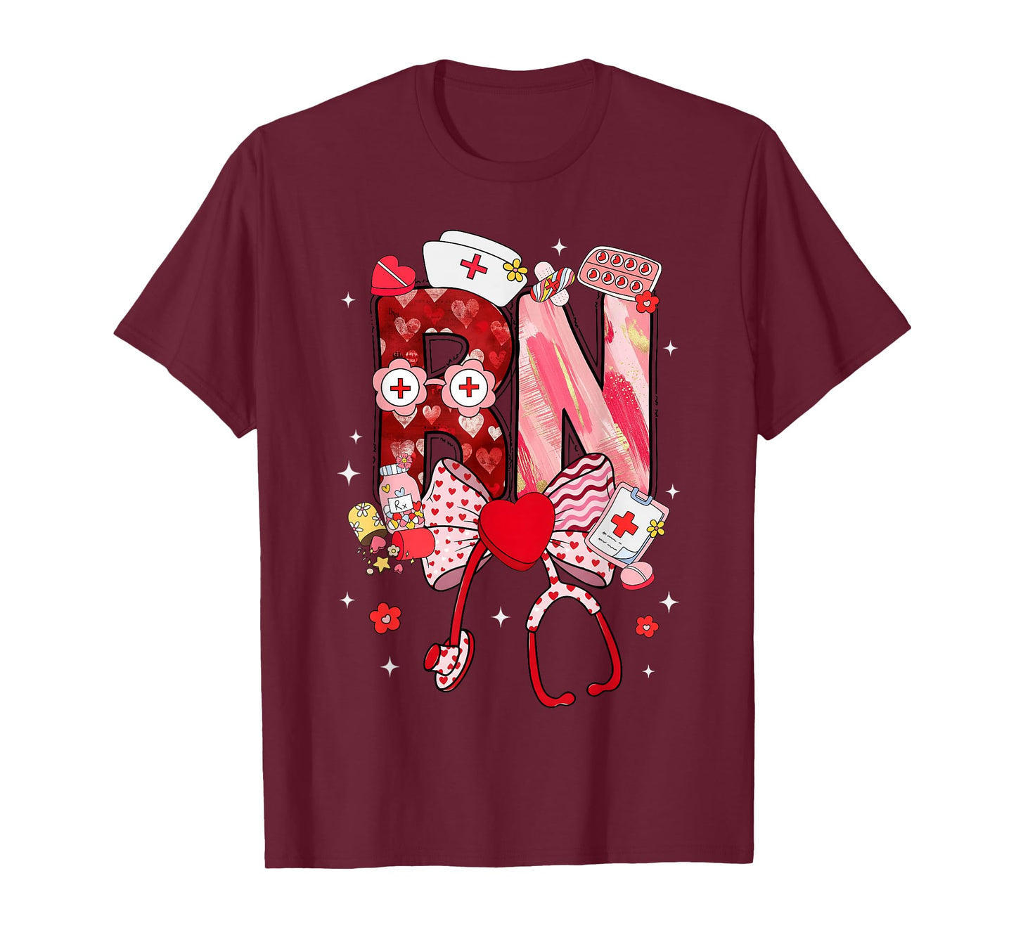 Valentine RN Nurse Coquette Bow Stethoscope Girl Women T-Shirt