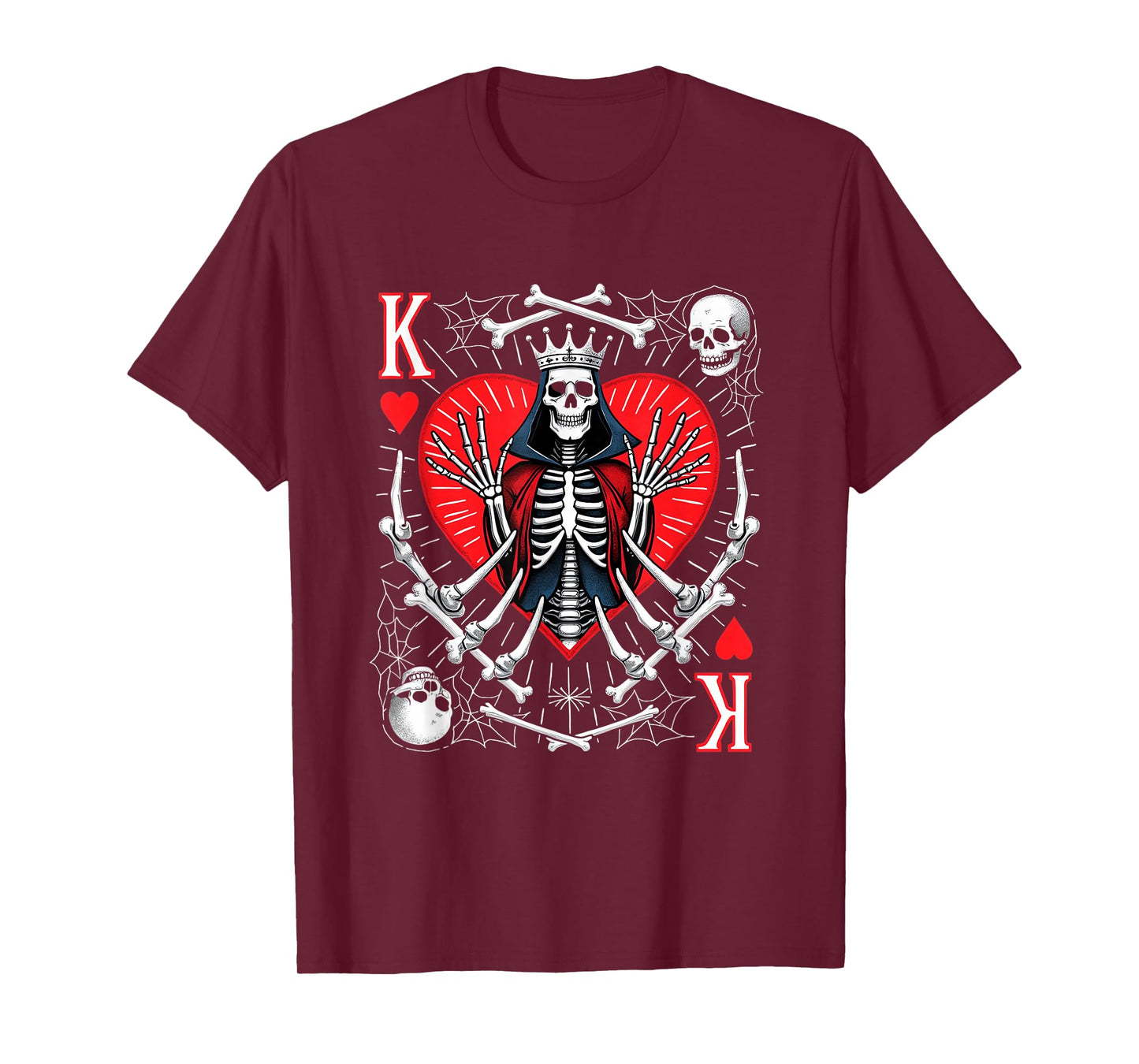 Creepy Skeleton King of Hearts Halloween Playing Card Poker T-Shirt