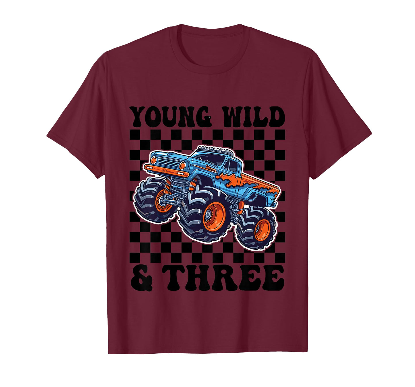 3rd Birthday Monster Truck Young Wild and Three 3 Year Old T-Shirt