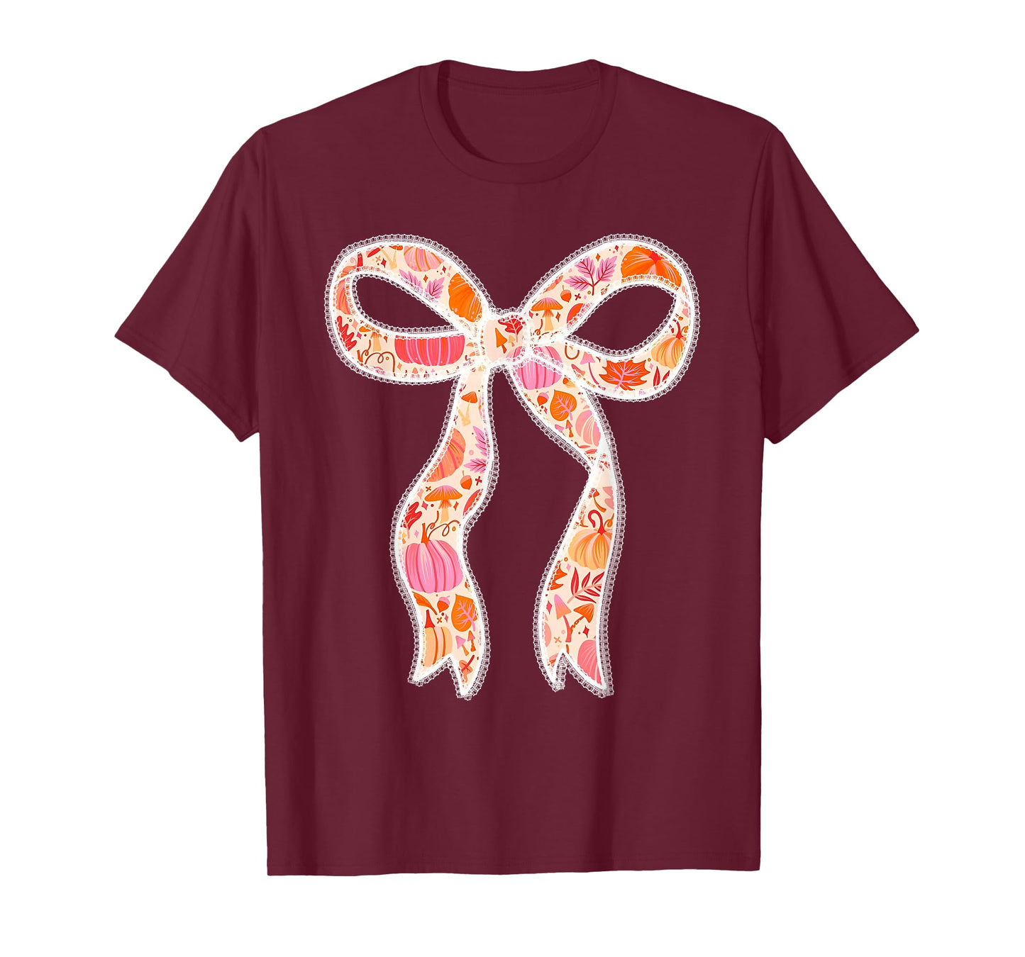 Coquette Bow Pumpkin Season Thanksgiving Autumn Fall Leaves T-Shirt