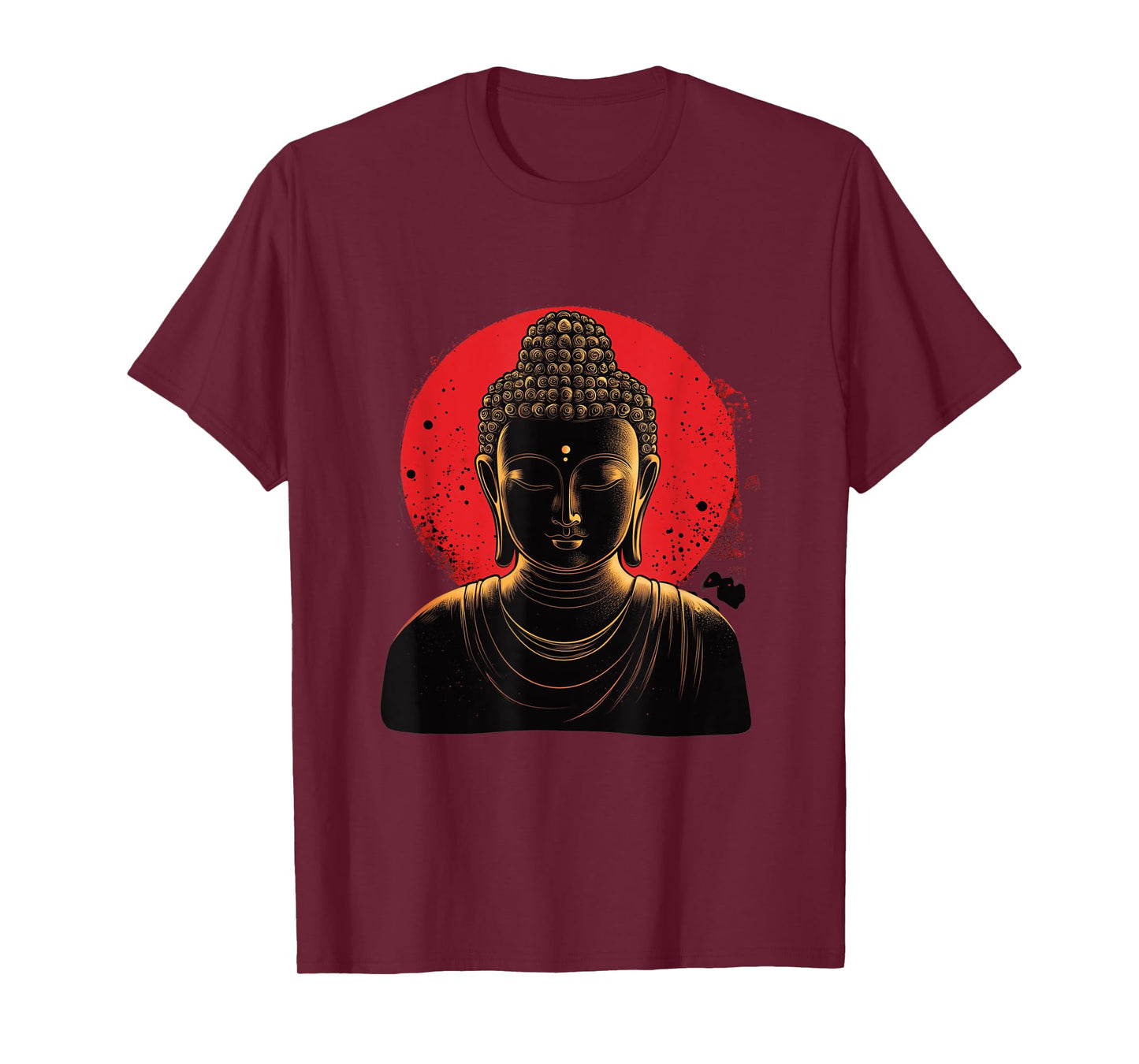 Golden Buddha Head Silhouette with Red Sun T-Shirt