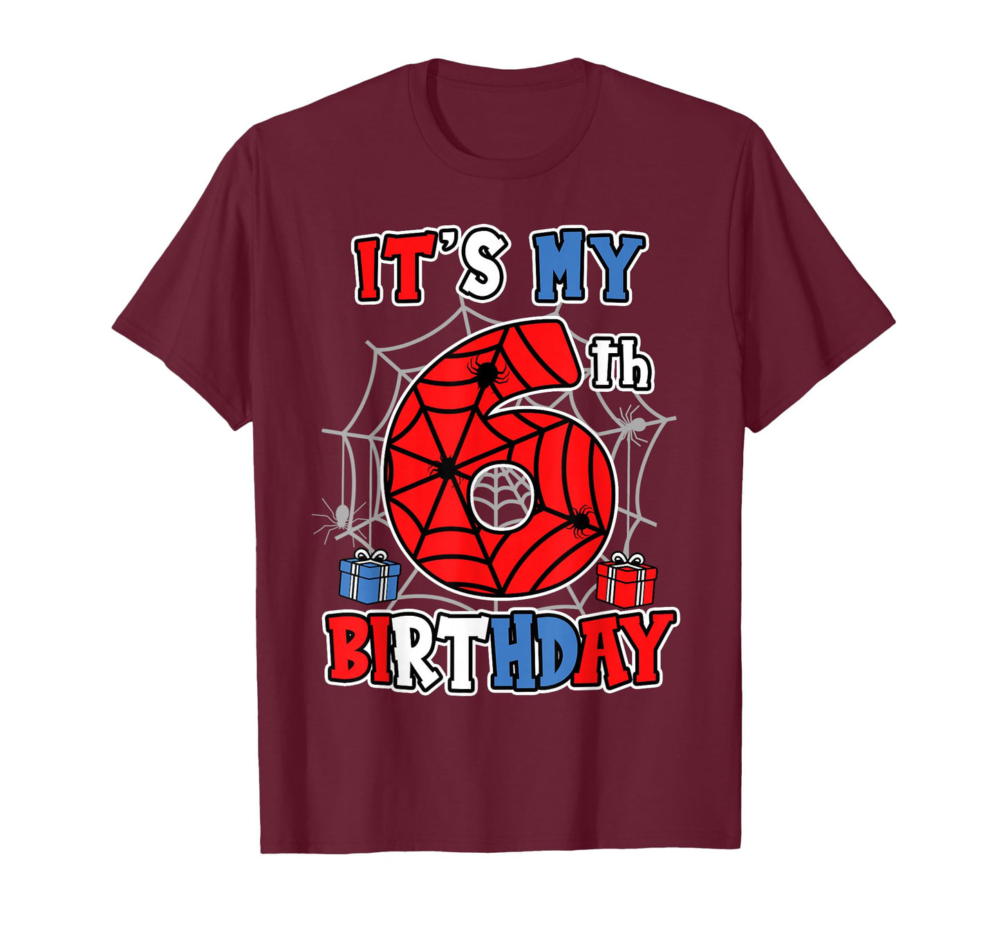 It's My 6th Birthday Spider Theme Party 6 Year Old Boys Kids T-Shirt