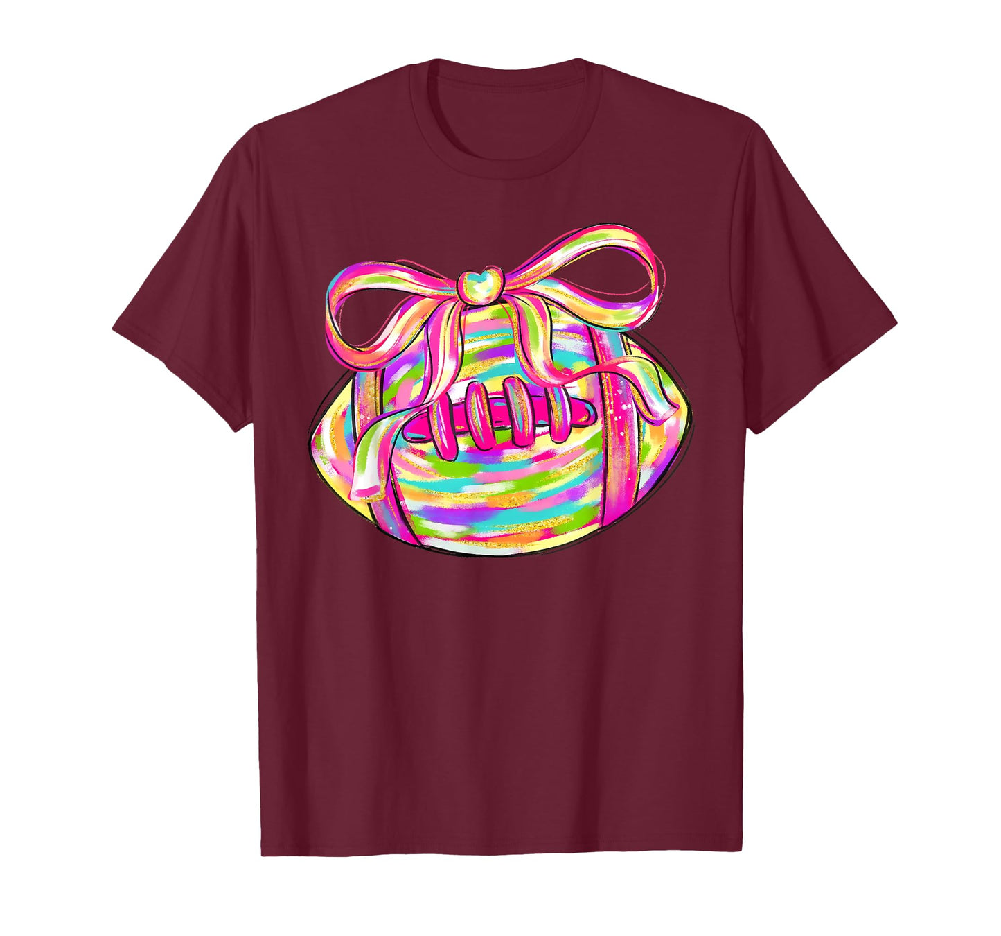 Colorful Football Coquette Bow Game Day Football Lover Women T-Shirt